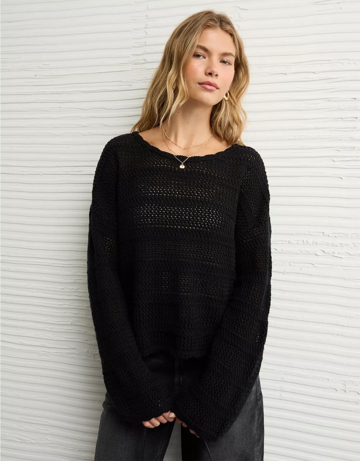 AE Cropped Crochet Sweater Product Image
