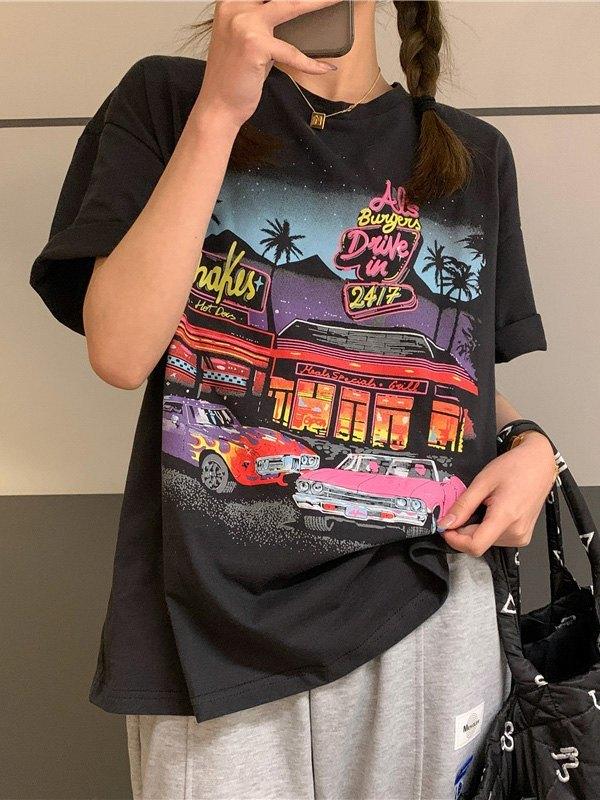 Motel Graphic Short  Sleeve Oversized Tee Product Image