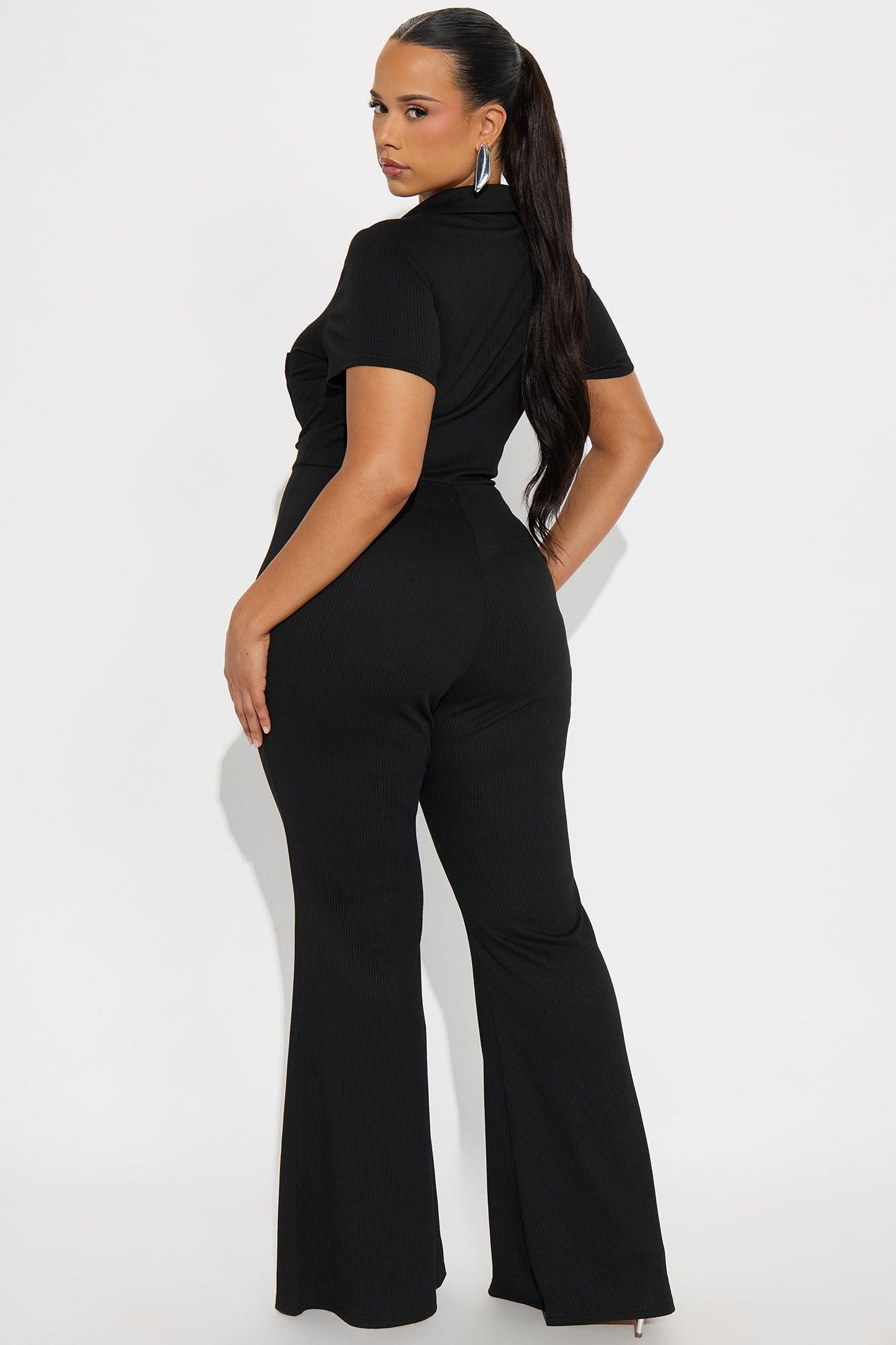 Betsy Ribbed Short Sleeve Jumpsuit - Black Female Product Image