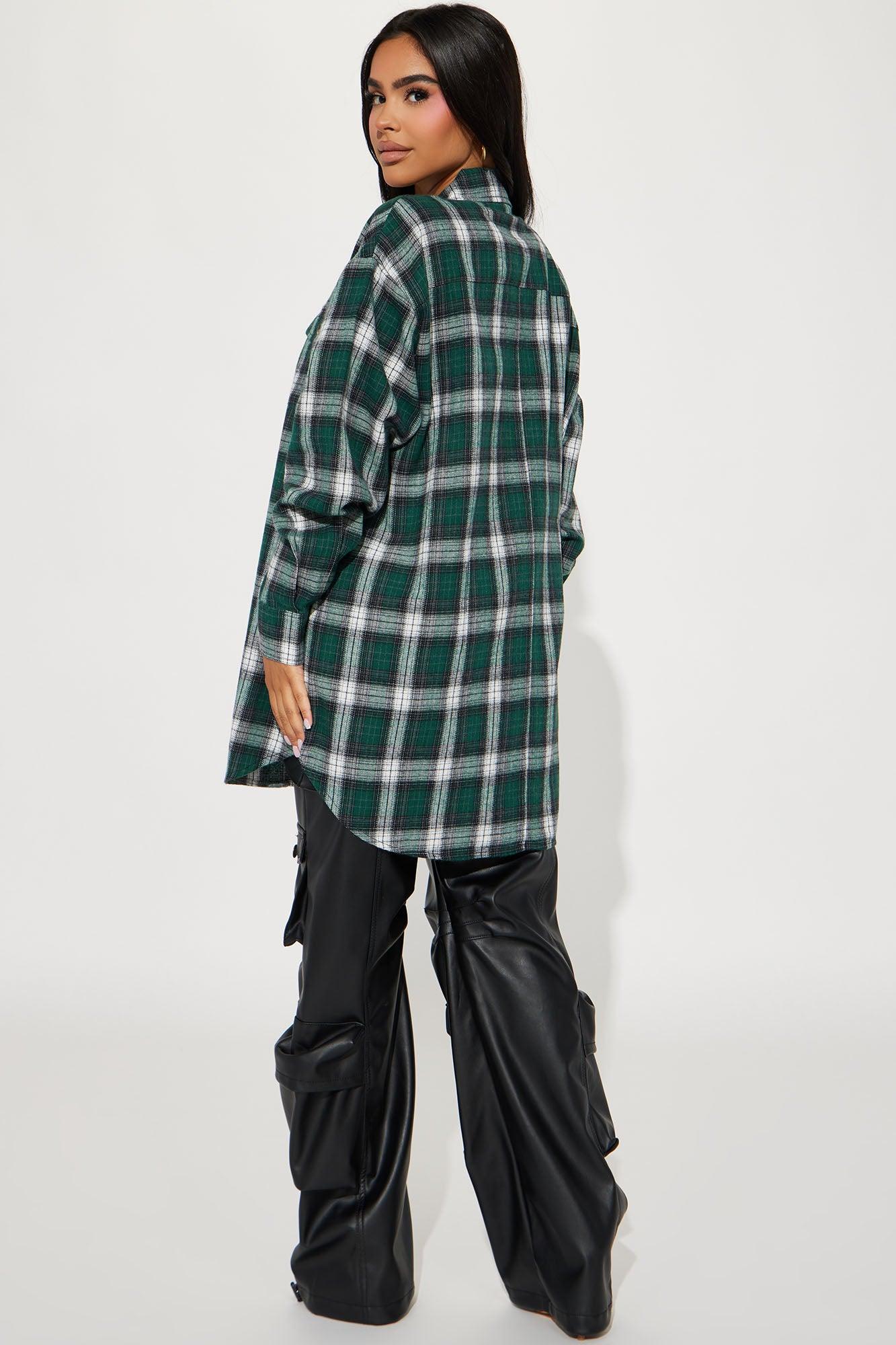 Pretty In Plaid Oversized Flannel Top - Green/combo Female Product Image