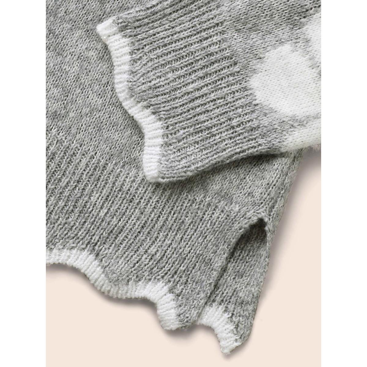 Plus Size Floral Scalloped Trim Split Hem Pullover Mediumgray Women Casual Loose Long Sleeve V-neck Everyday Pullovers BloomChic 18-20/2X Product Image