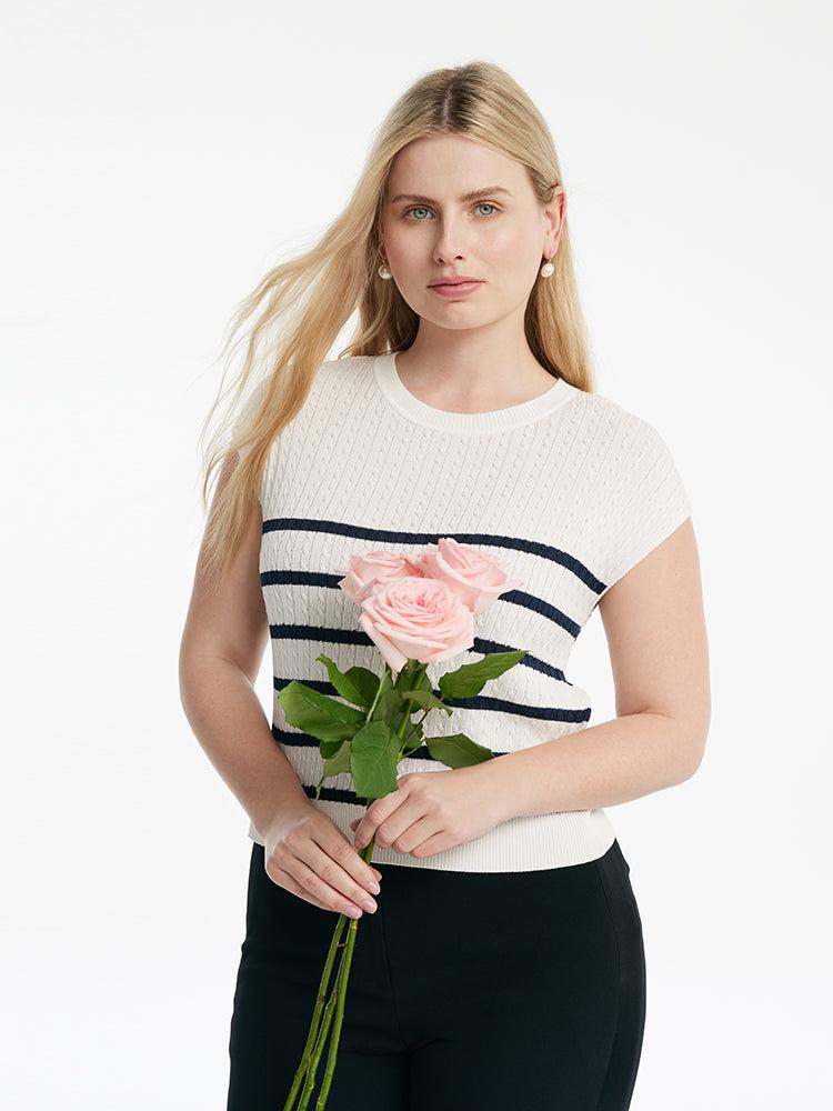 Acetate Knitted Striped Pullover Women Knit Top Product Image