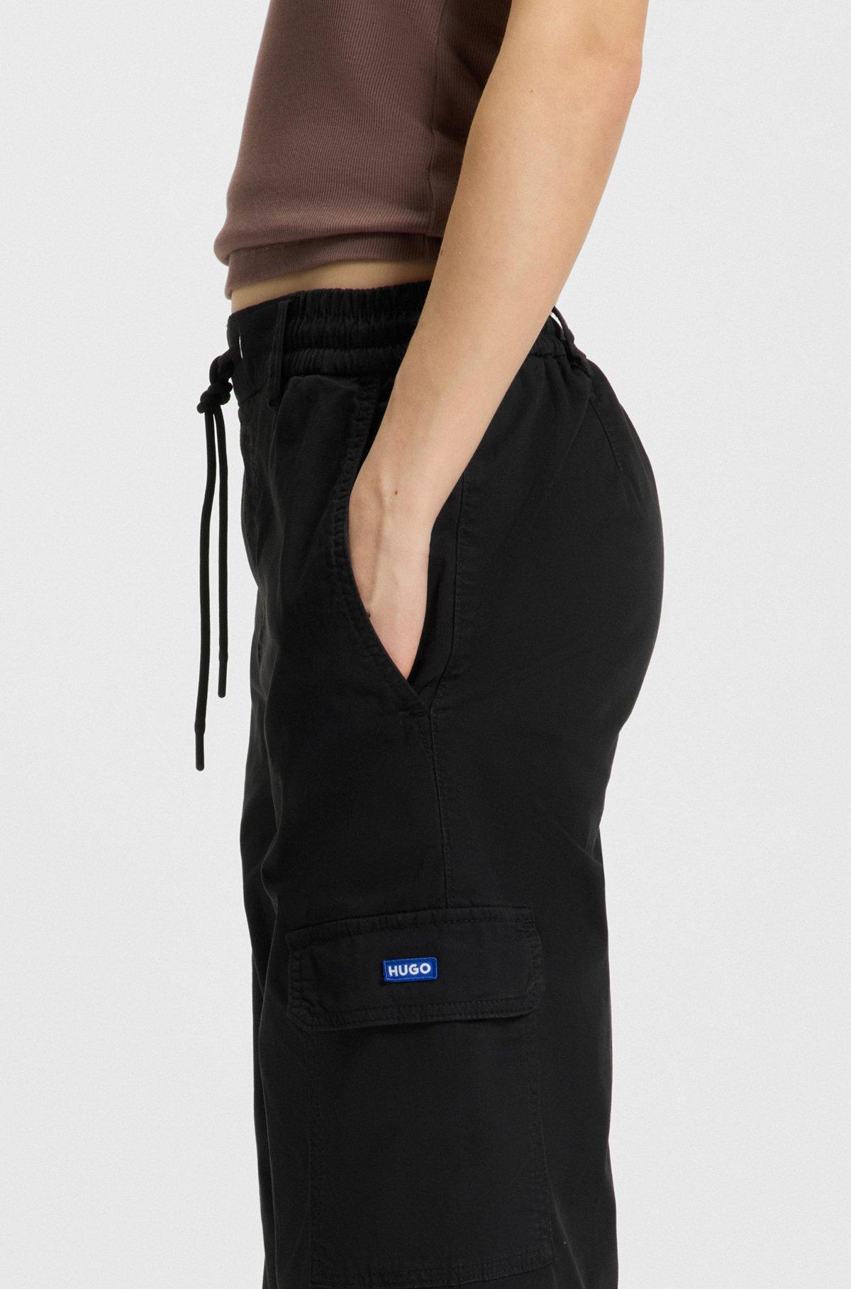 HUGO - Relaxed-fit pants in washed stretch cotton - Black Product Image