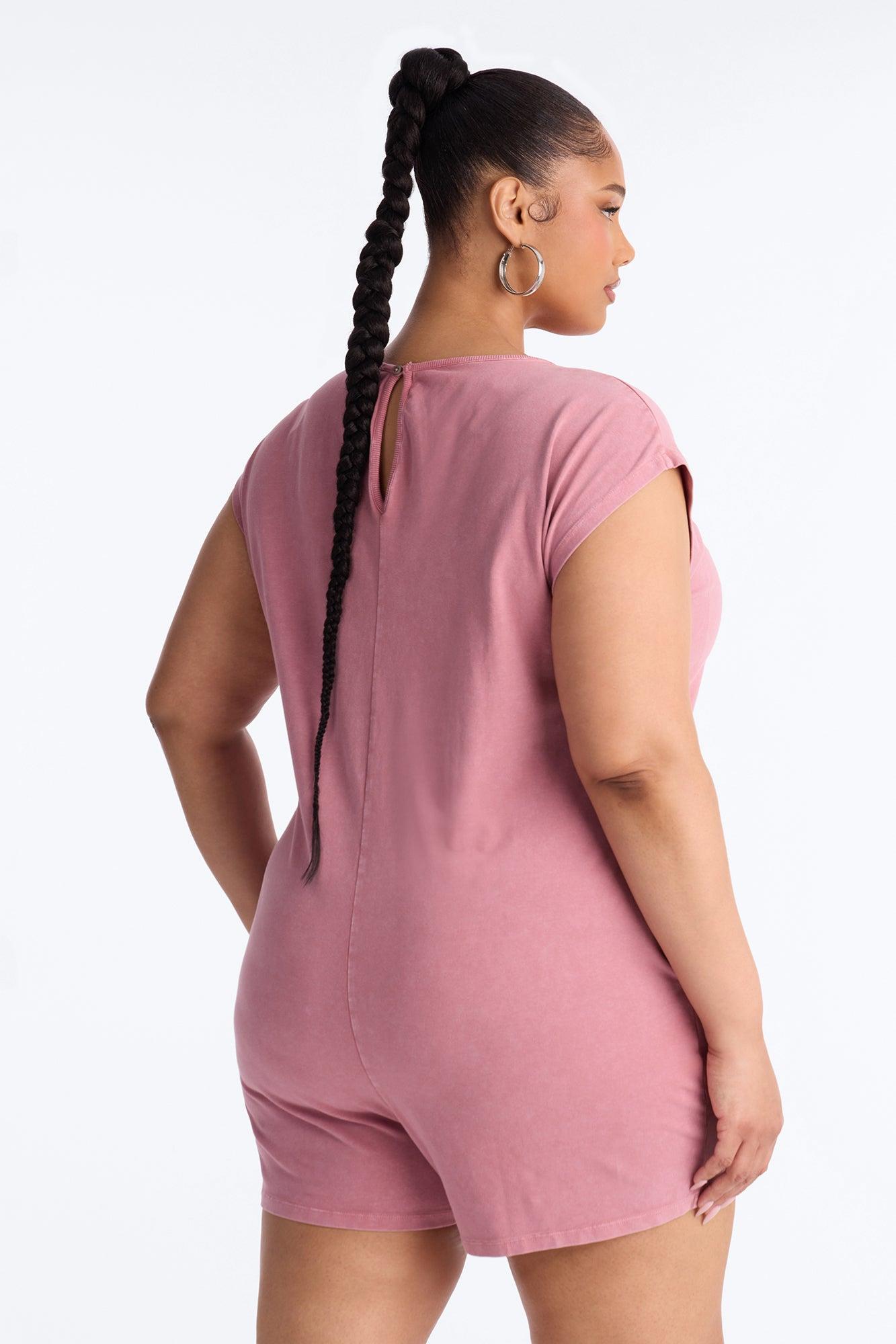 The Washed Cap Sleeve Romper - Mauve Female Product Image