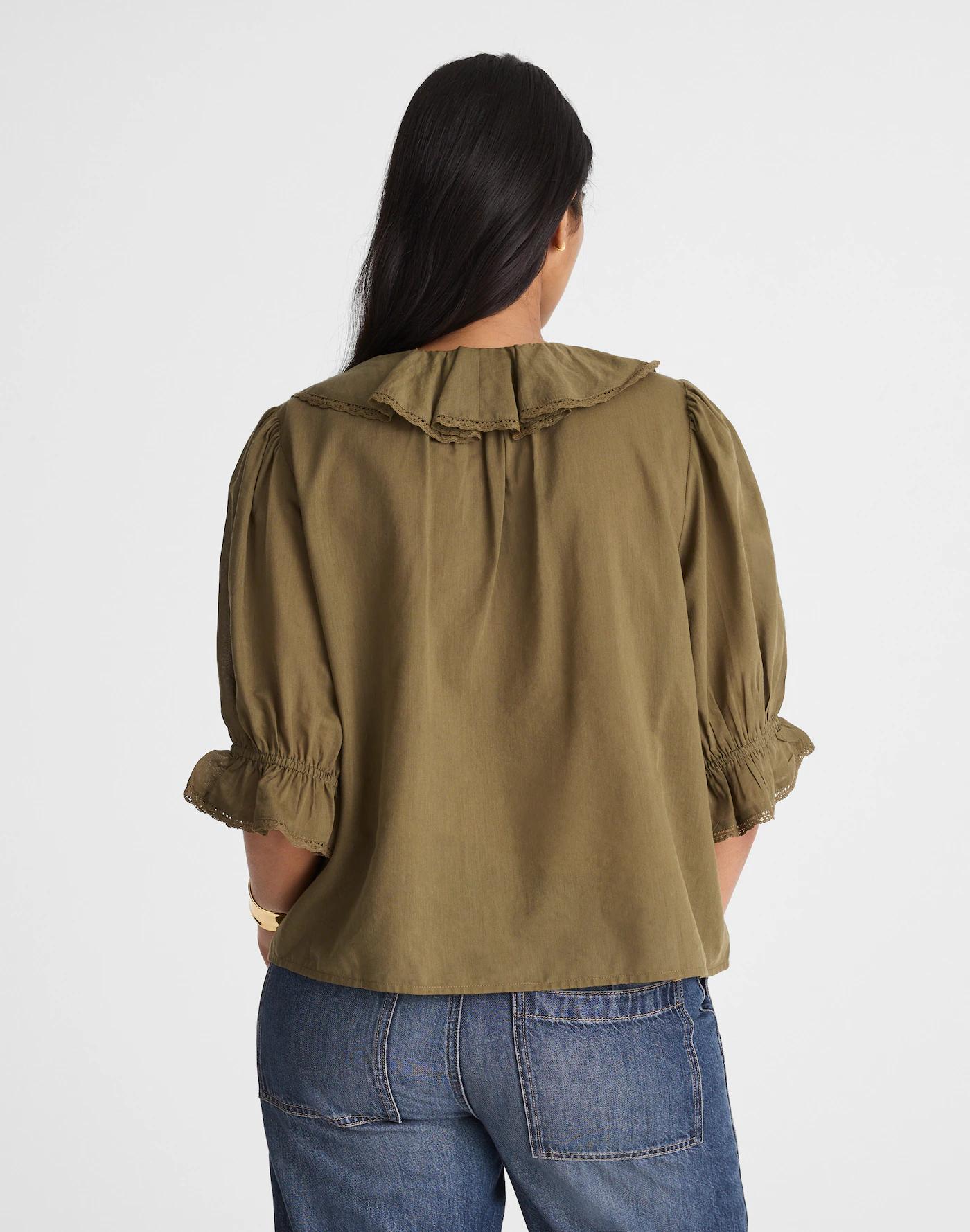 Pintucked Ruffled Puff-Sleeve Top Product Image