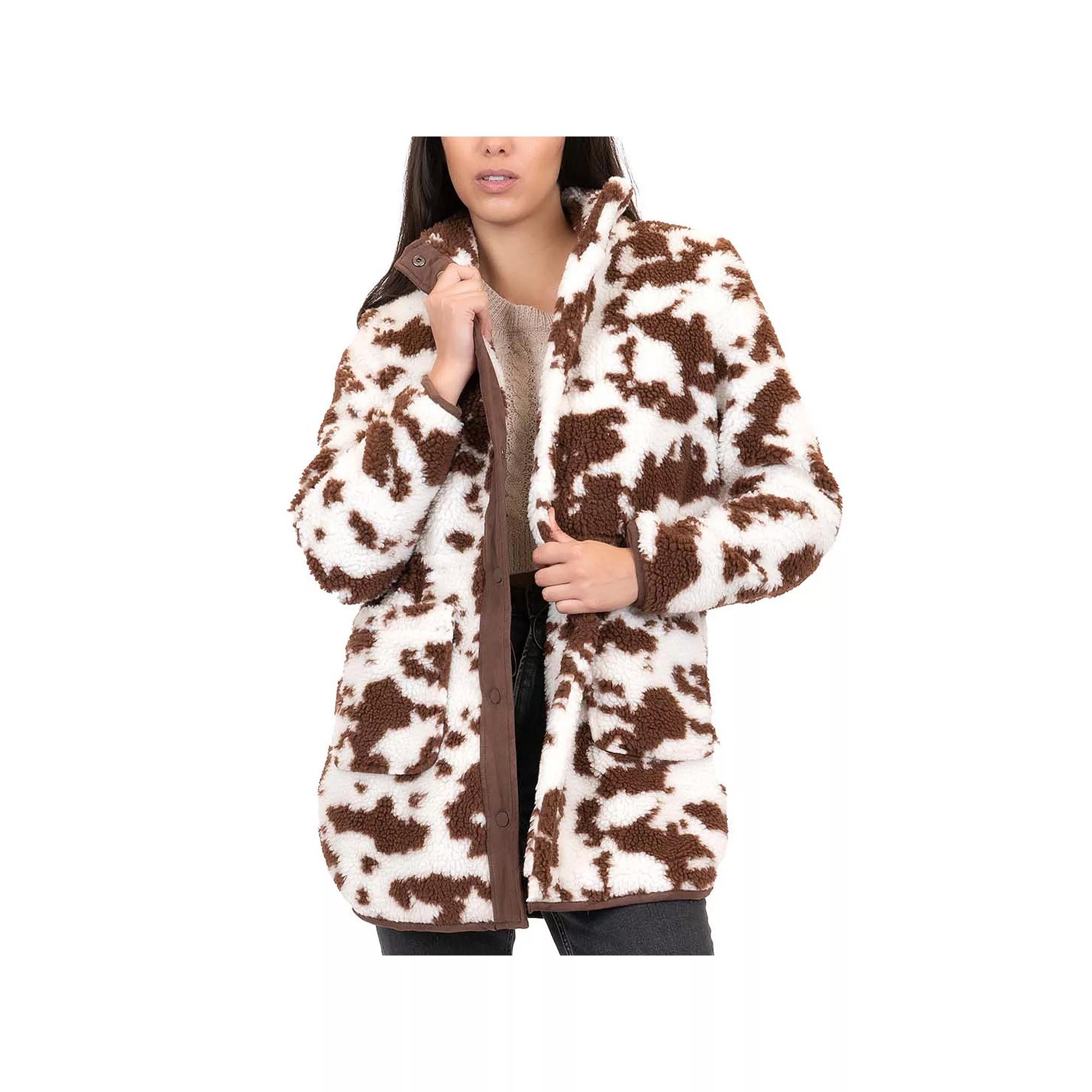 Junior's Coffee Shop Faux Sherpa Anorak Coat, Women's, Size: Large, Ivory Brown Product Image