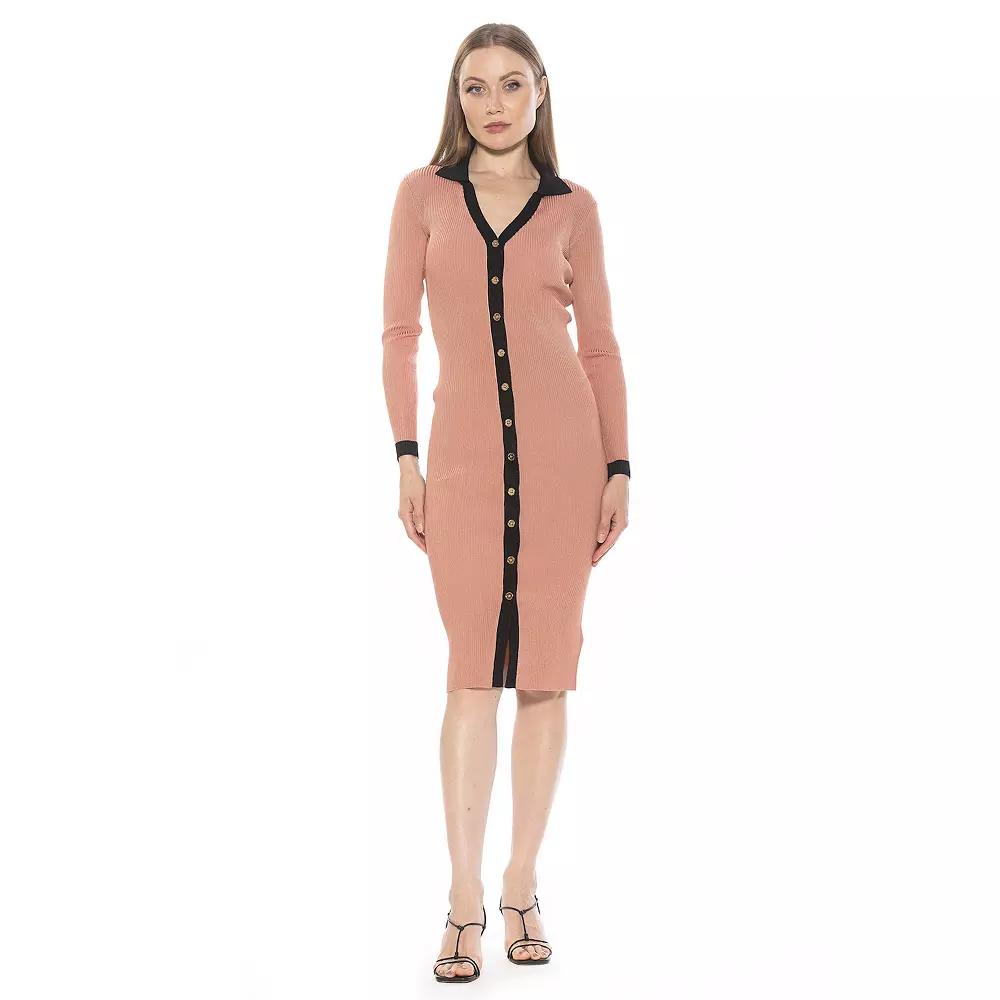 Women's ALEXIA ADMOR Cordelia Long Sleeve Knit Midi Dress, Size: Small, Camel Product Image