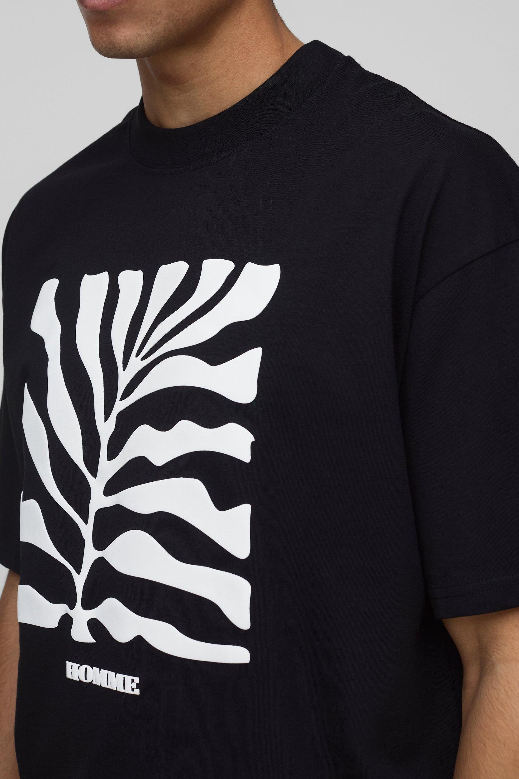 Oversized Boxy Leaf Puff Print T-Shirt | boohooMAN USA Product Image