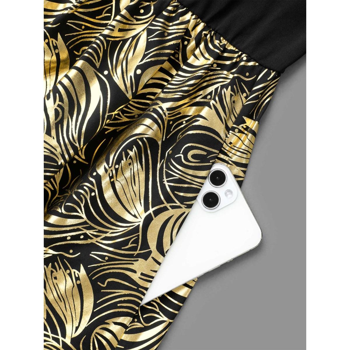 Plus Size V Neck Glitter Flounce Sleeve Dress Black Women Cocktail Texture V-neck Half Sleeve Curvy BloomChic 26/4X Product Image