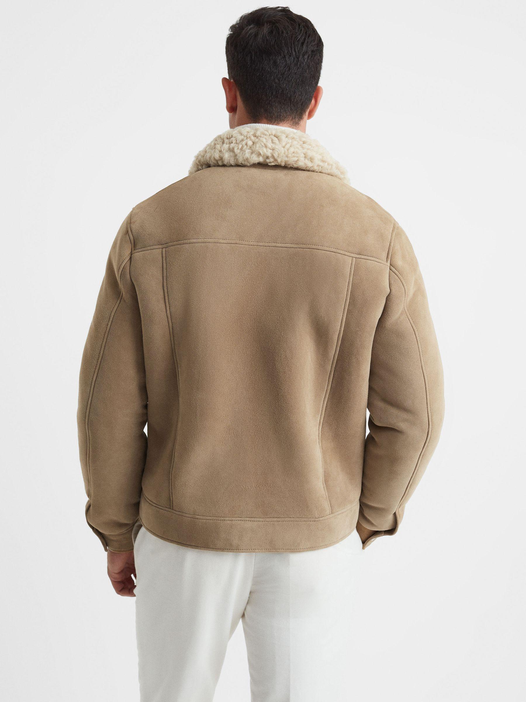 Suede Sheepskin Zip-Through Jacket in Stone Product Image