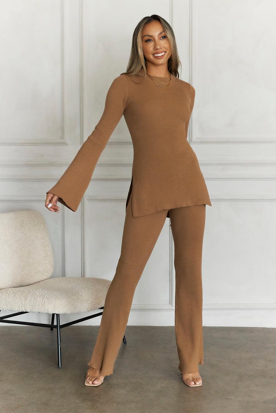 Cosy Holidays Ribbed Pants Brown Product Image