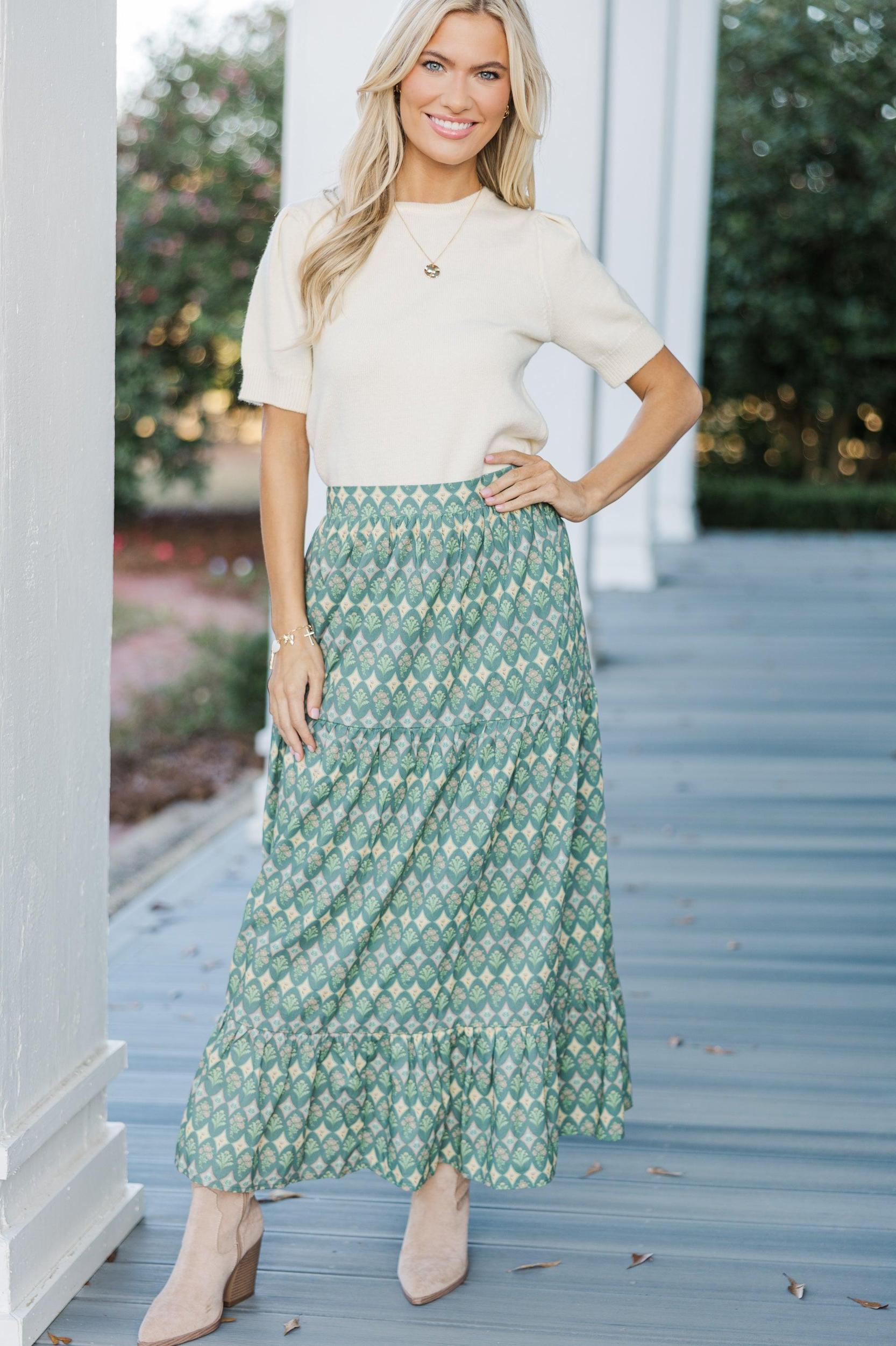 The Charm Green Medallion Midi Skirt Female Product Image