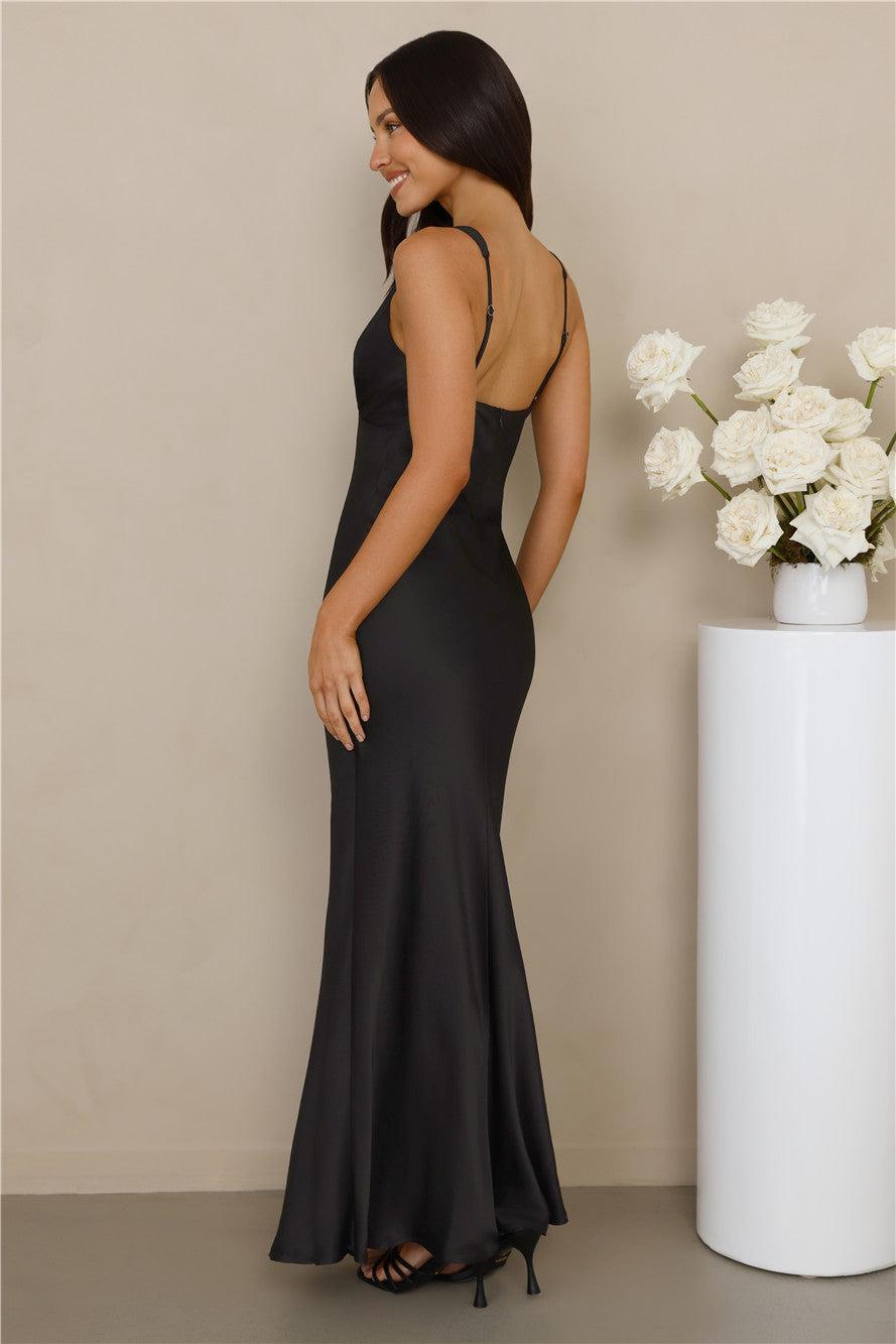 The Isabeau Satin Maxi Dress Black Product Image