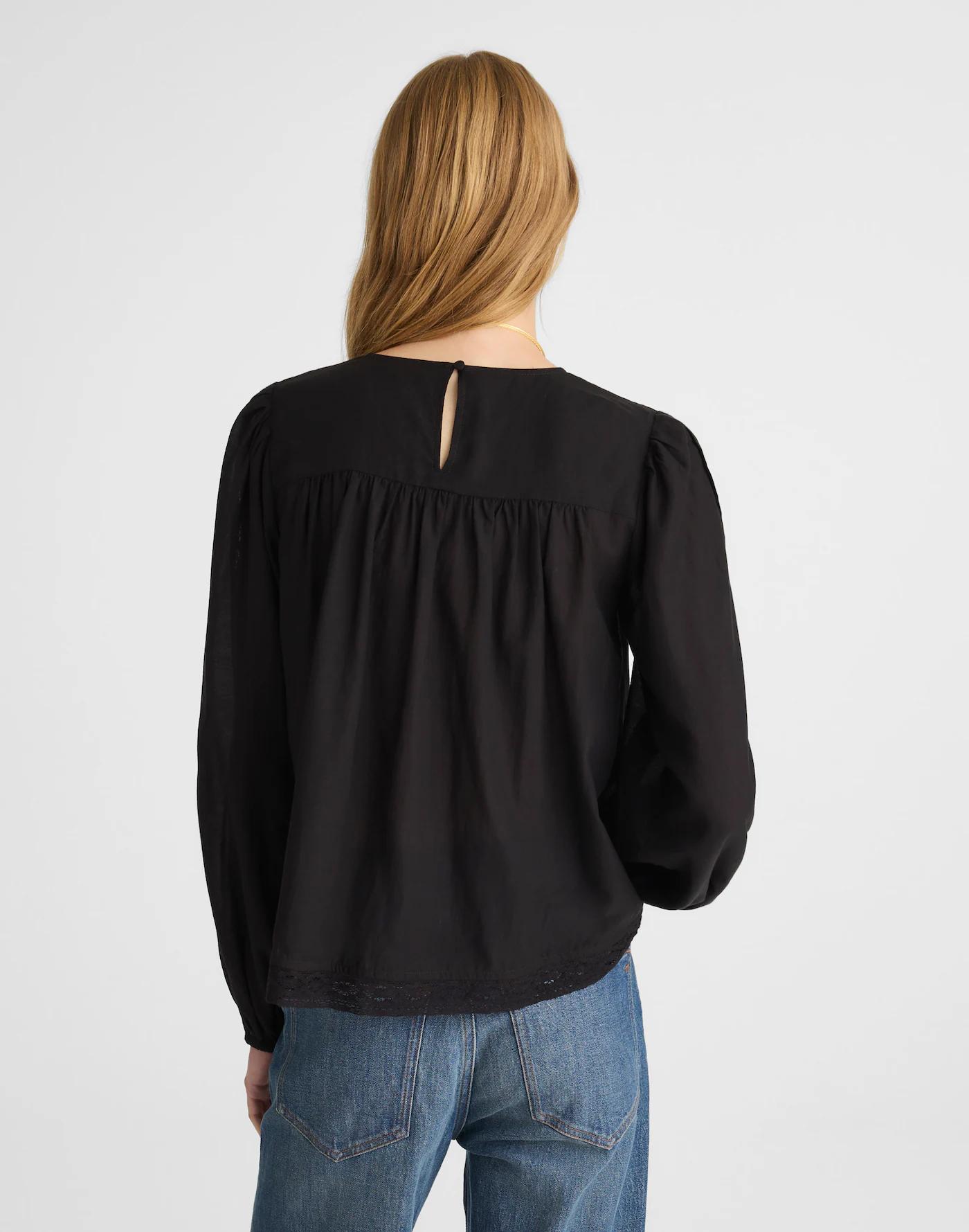 Lace-Insert Pintucked Long-Sleeve Top Product Image