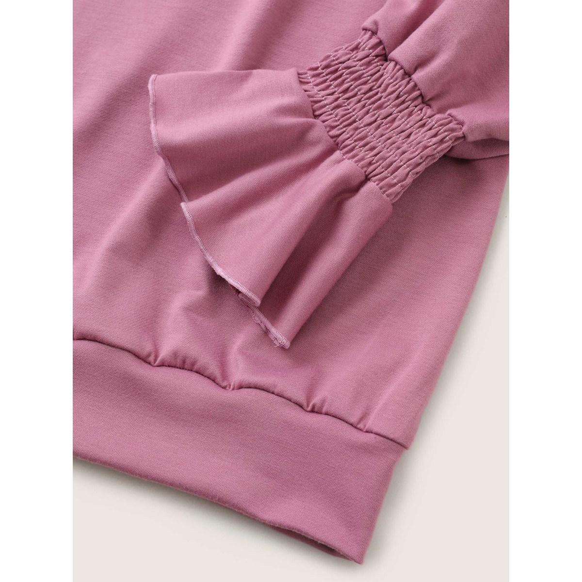 Plus Size Solid Shirred Flounces Hooded Sweatshirt Women DustyPink Casual Plain Hooded Everyday Sweatshirts BloomChic 30/6X Product Image