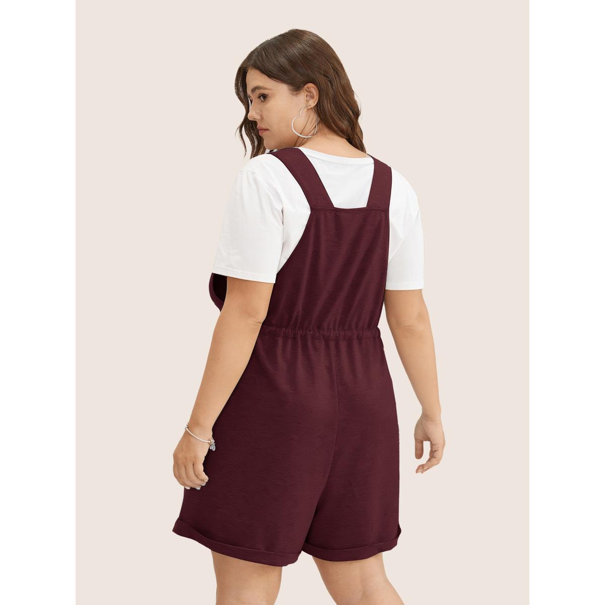 Plus Size Deepred Solid Pocket Drawstring Overall Romper Women Leisure Sleeveless Non Casual Loose Jumpsuits BloomChic 22-24/3X Product Image