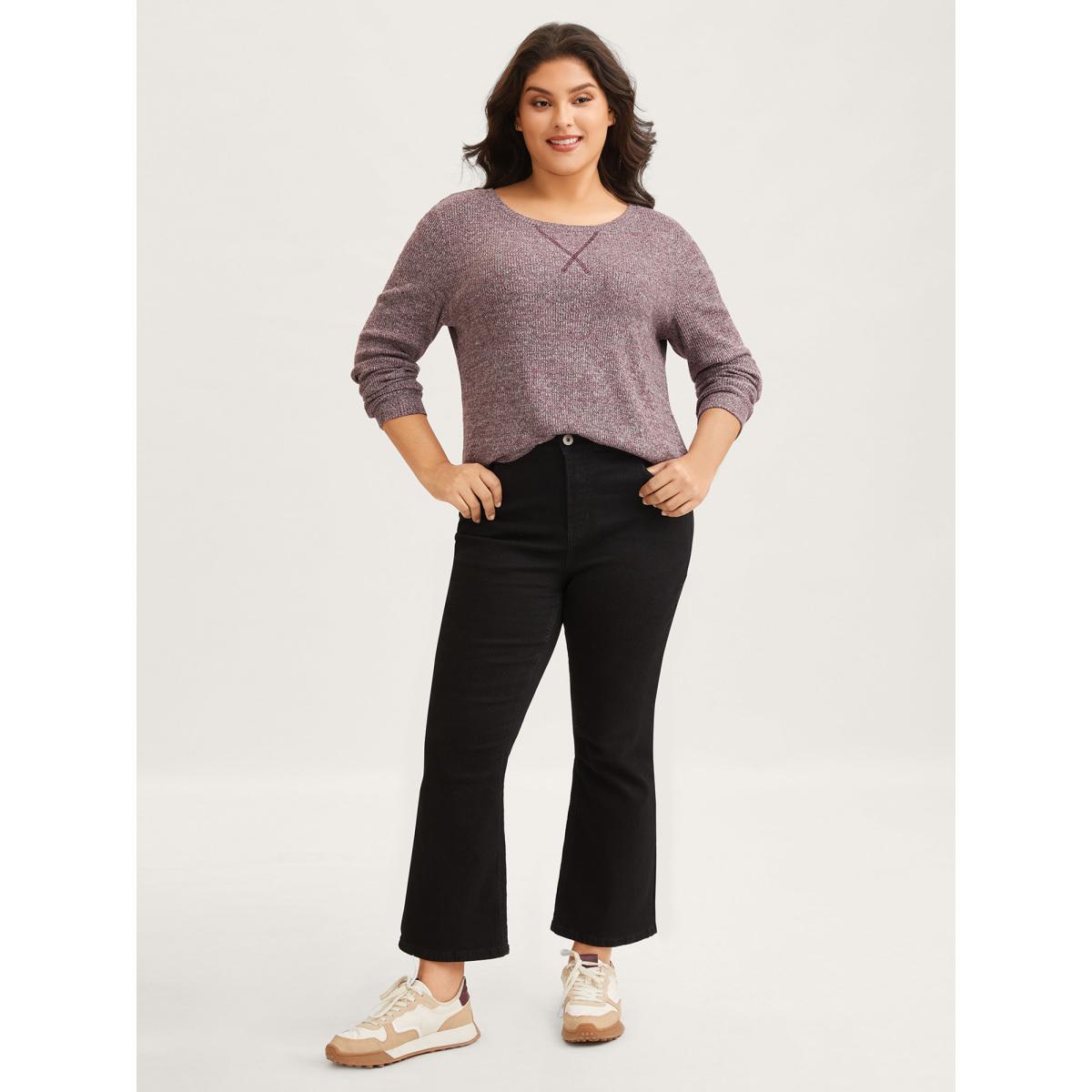 Plus Size Solid Heather Round Neck Stitch Sweatshirt Women Deepred Leisure Topstitching Round Neck Casual Sweatshirts BloomChic 28/5X Product Image