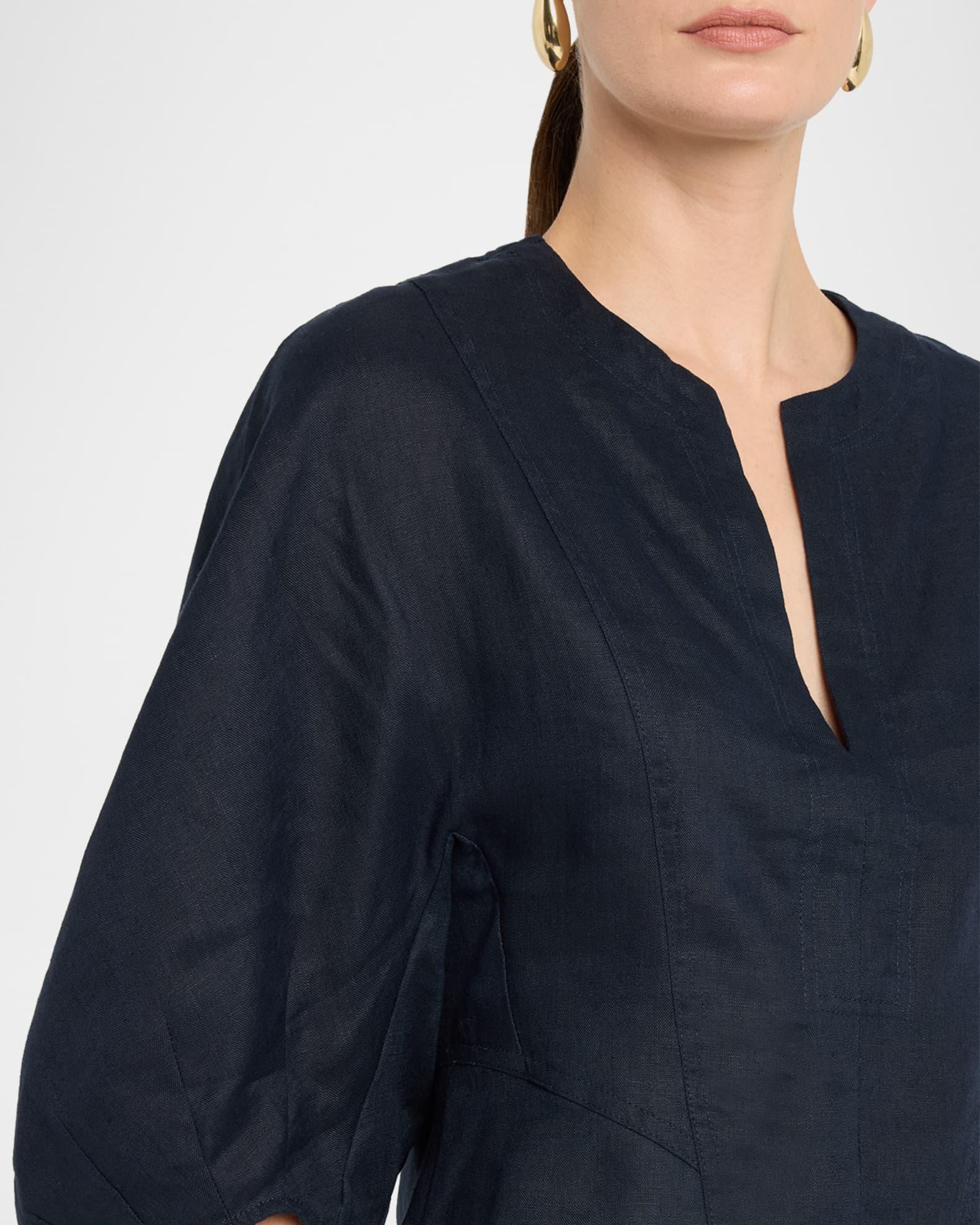 Remi Cropped Blouson-Sleeve Linen Blouse Product Image