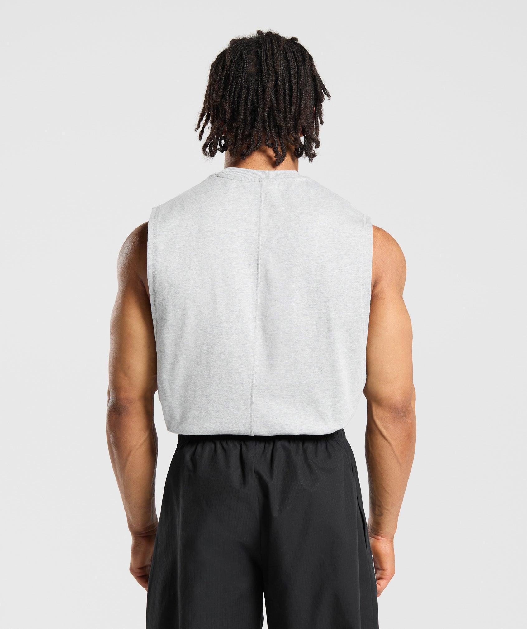 Gymshark Premium Lifting Boxy Cut Off Tank - Light Grey Marl Male Product Image