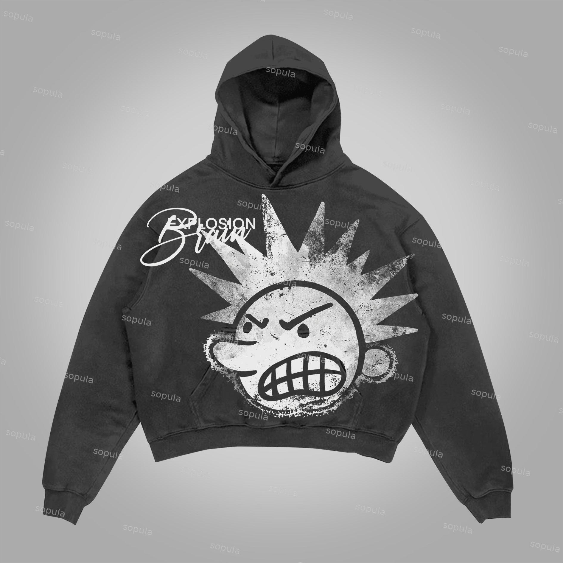 Sopula Casual The Brain Explodes Print Graphic Cotton Pocket Hoodie Product Image