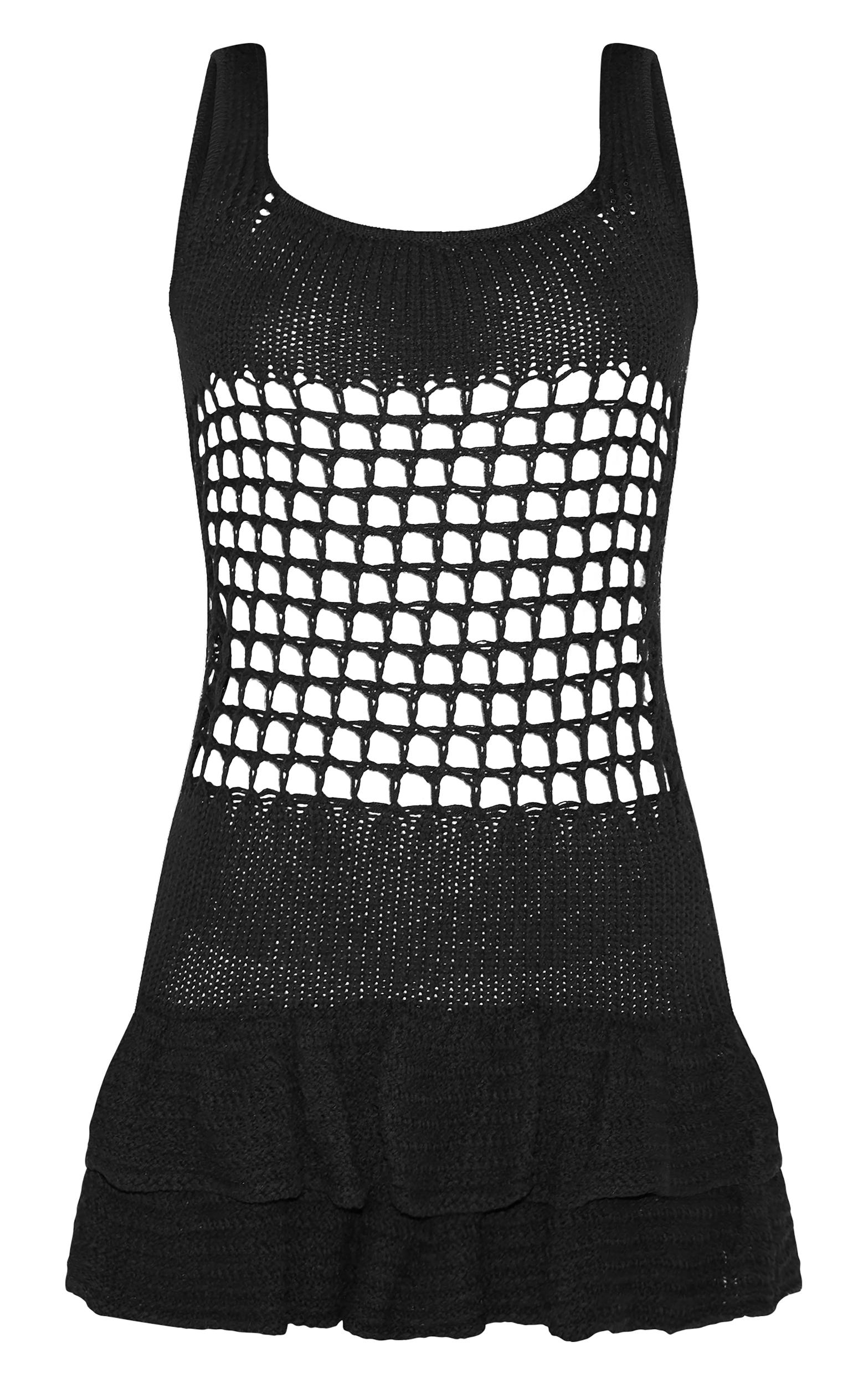 Black Crochet Double Frill Hem Dress Product Image
