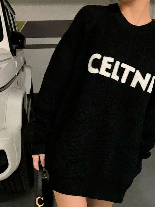 Letter Print Loose Pullover Sweater Product Image