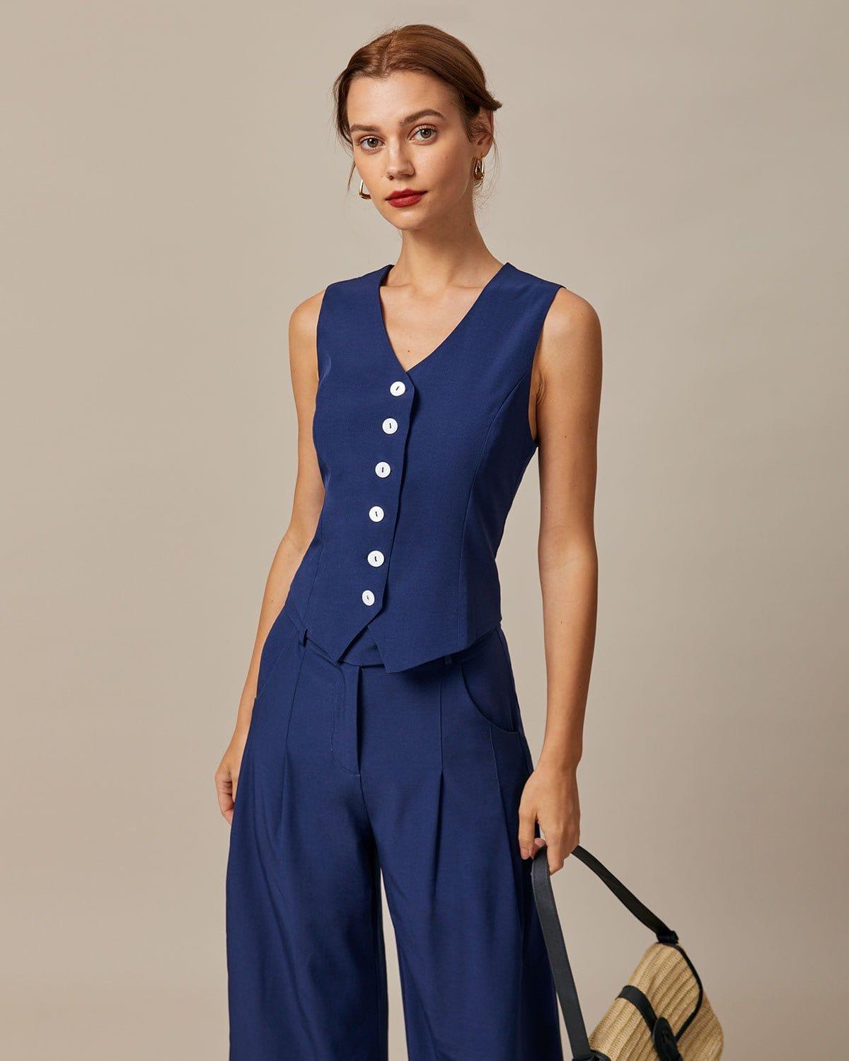 The Navy High Waisted Pockets Straight Pants Product Image