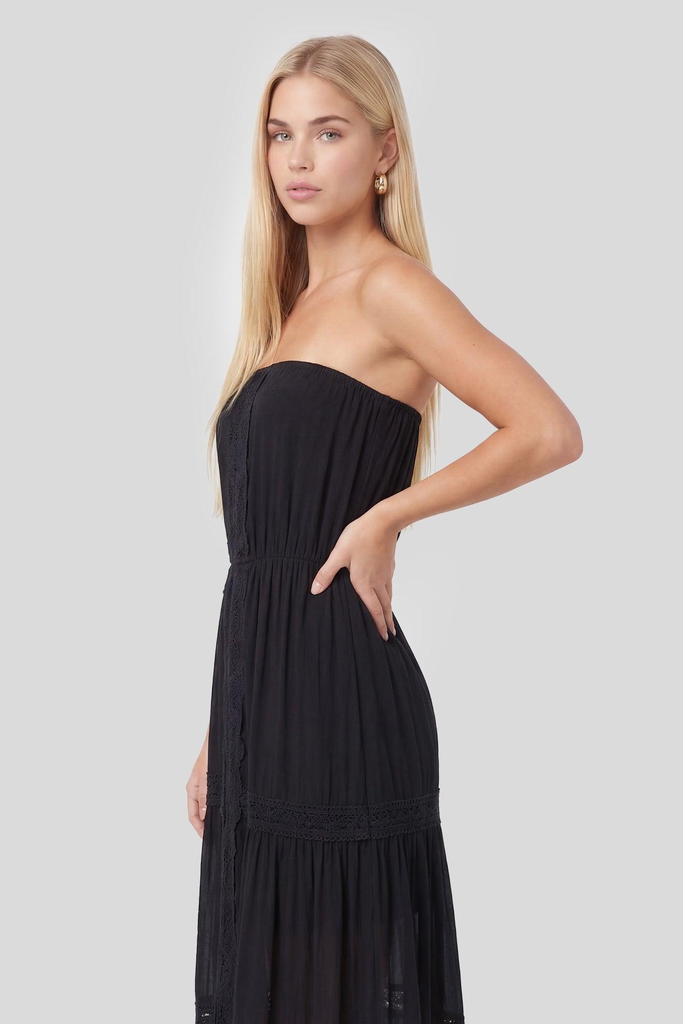 Lace Trim Strapless Maxi Dress Female Product Image