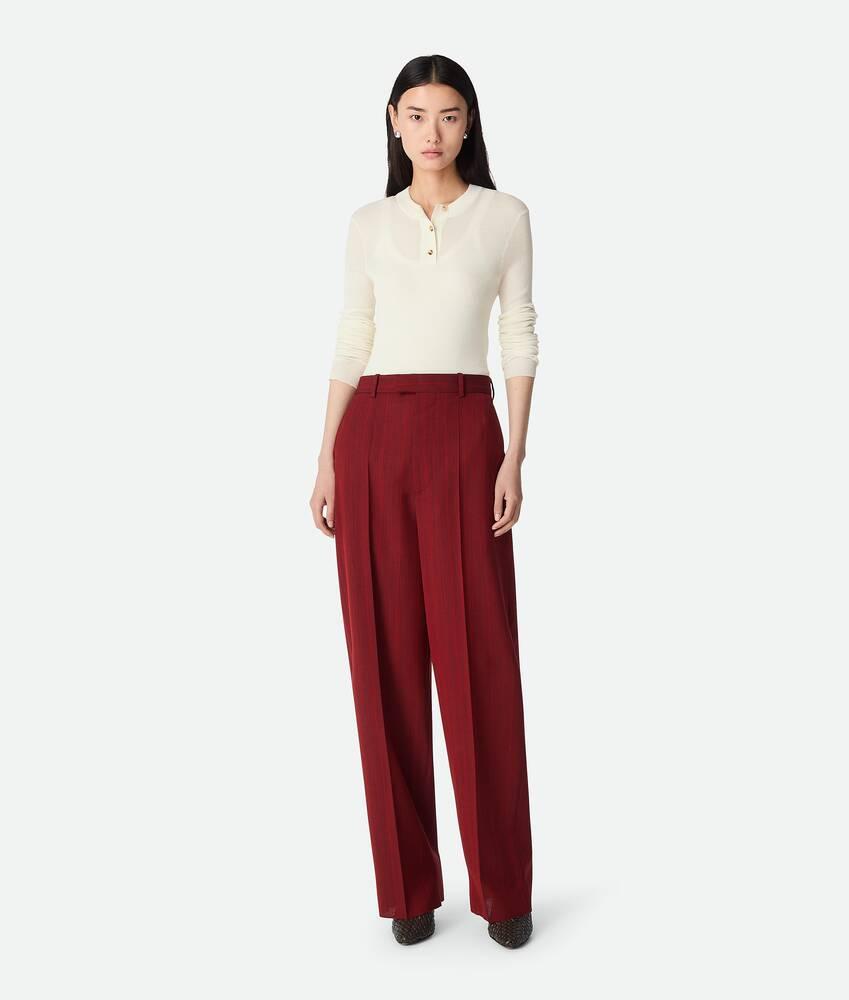 Women's Wool Subtle Stripe Wide Trousers in Red/grey melange Product Image