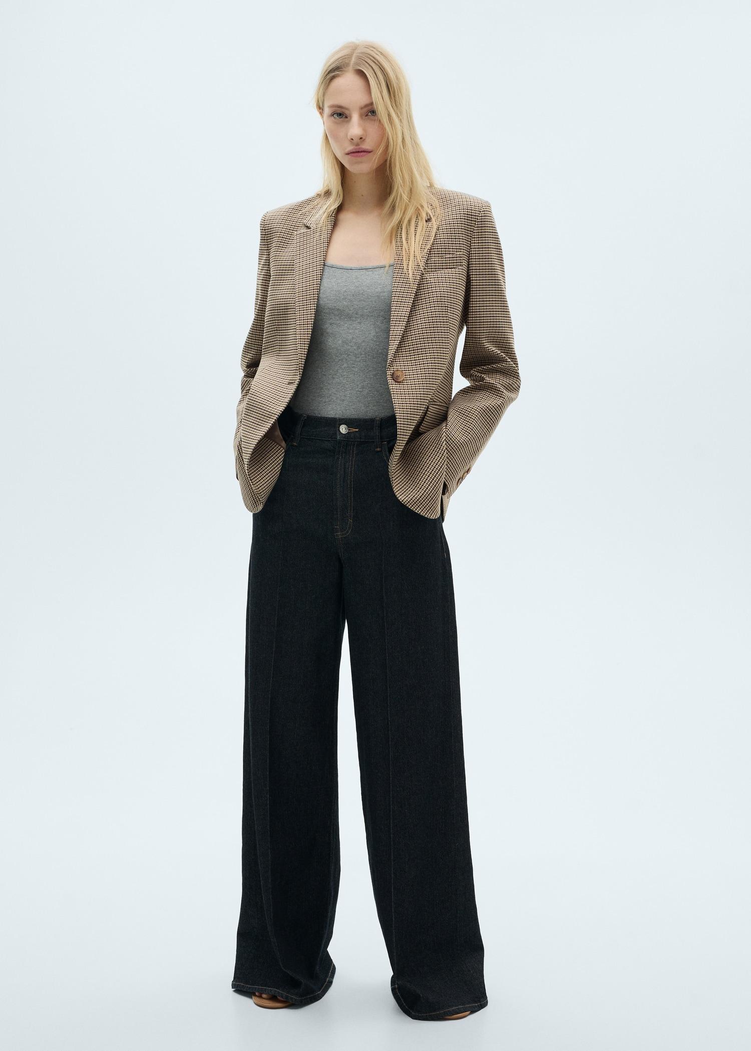 Straight-fit micro-houndstooth jacket - Women | MANGO USA Product Image