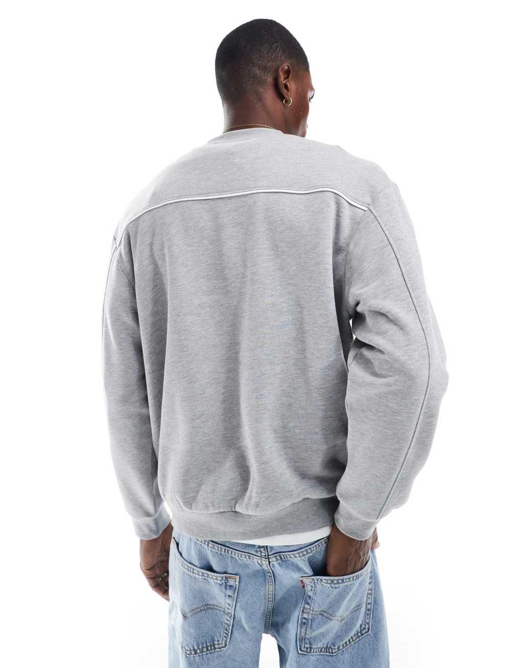 ASOS DESIGN oversized sweatshirt with chest print and piping in gray heather Product Image