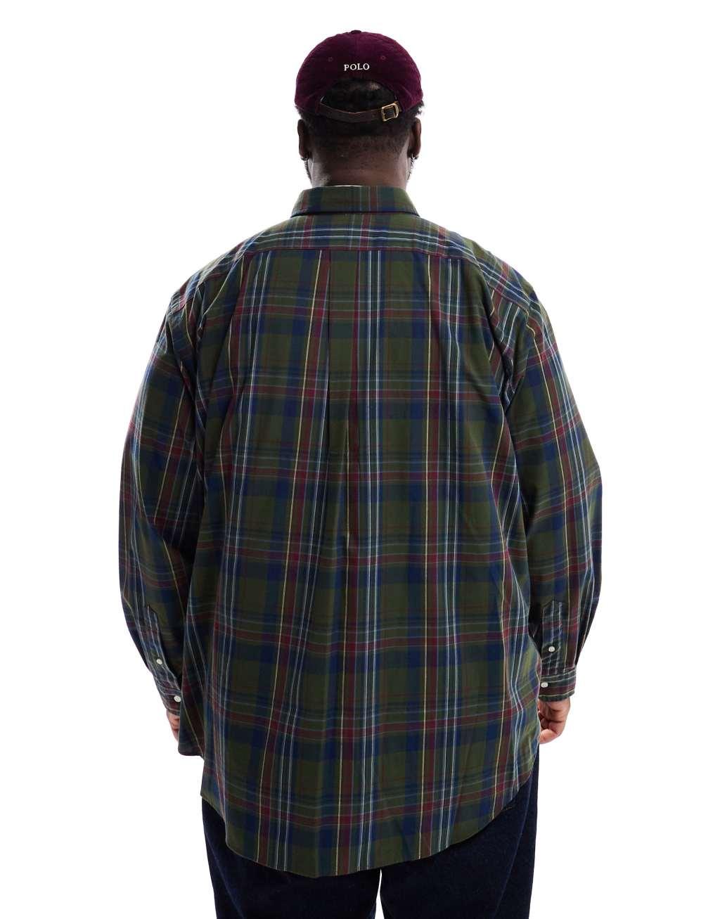 Polo Ralph Lauren Big & Tall icon logo check madras shirt in dark green Product Image