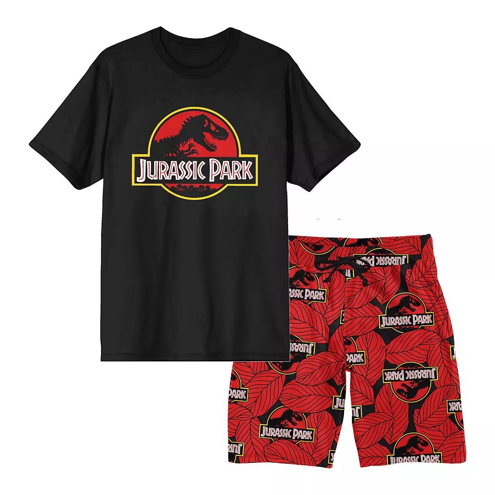 Men's Jurassic Park Logo Pajama Top & Pajama Bottom Set, Size: Large, Black Product Image