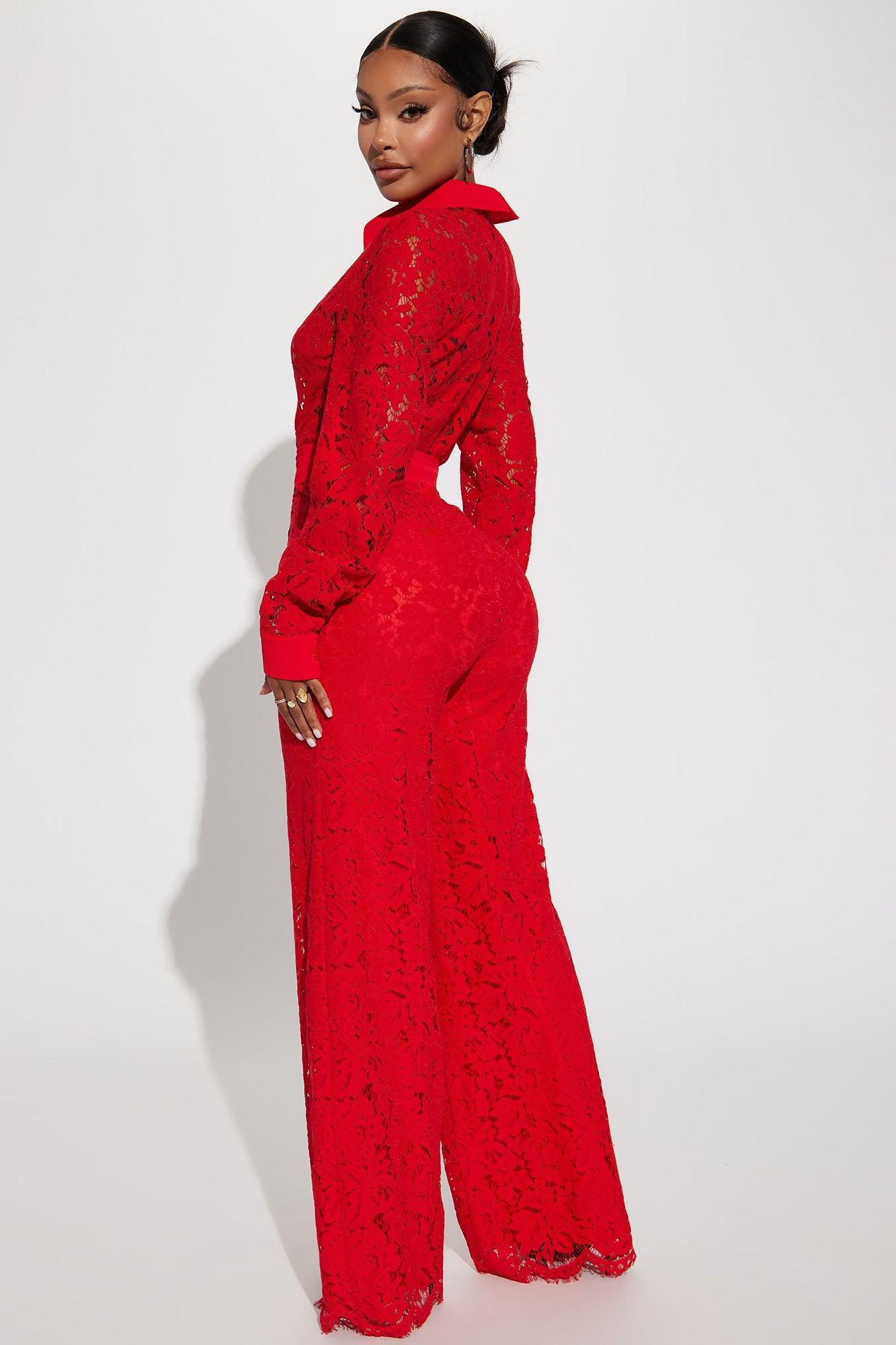 Perfect Night Lace Jumpsuit - Red Product Image