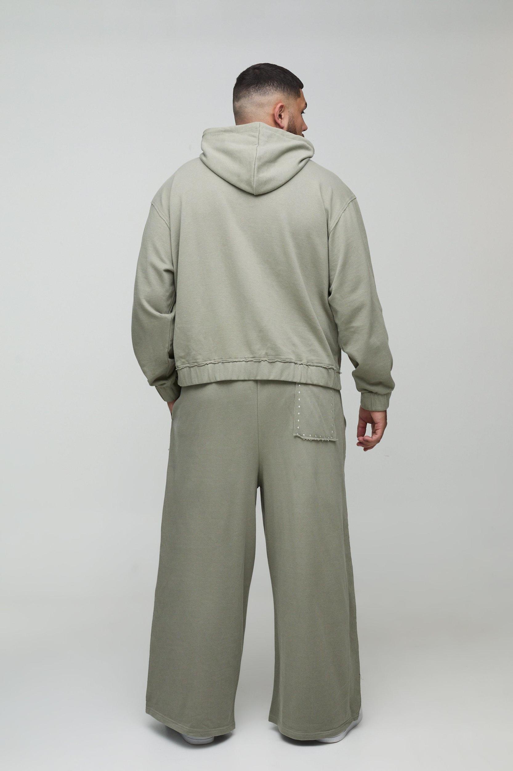 Plus Oversized Boxy Zip Thru Seam Detail Hooded Tracksuit | boohooMAN USA Product Image