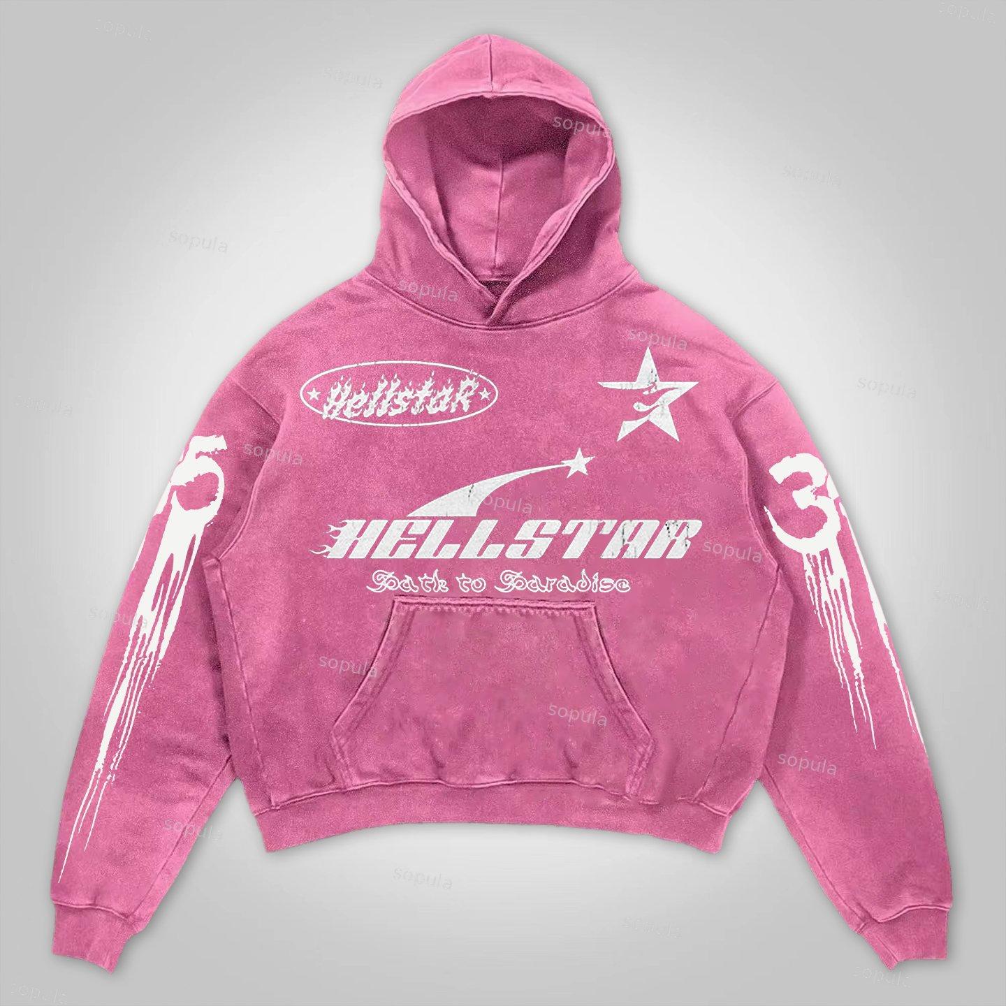 Vintage Hell Star Graphic Acid Washed Oversized Hoodie Product Image