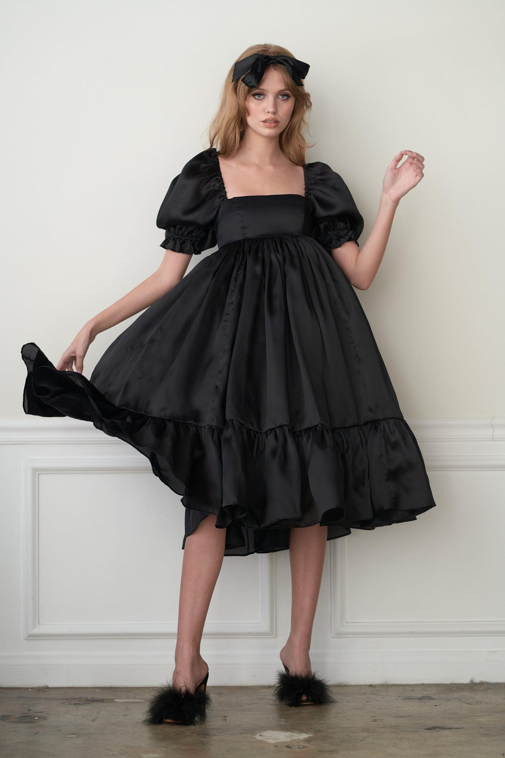 The Caviar Silk Satin Organza French Puff Dress Product Image
