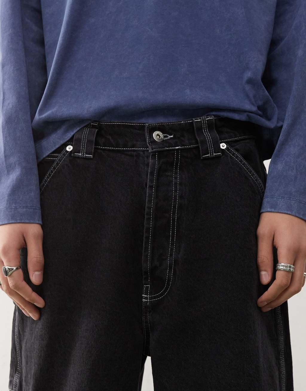 COLLUSION carpenter pants with contrast stitch in black Product Image