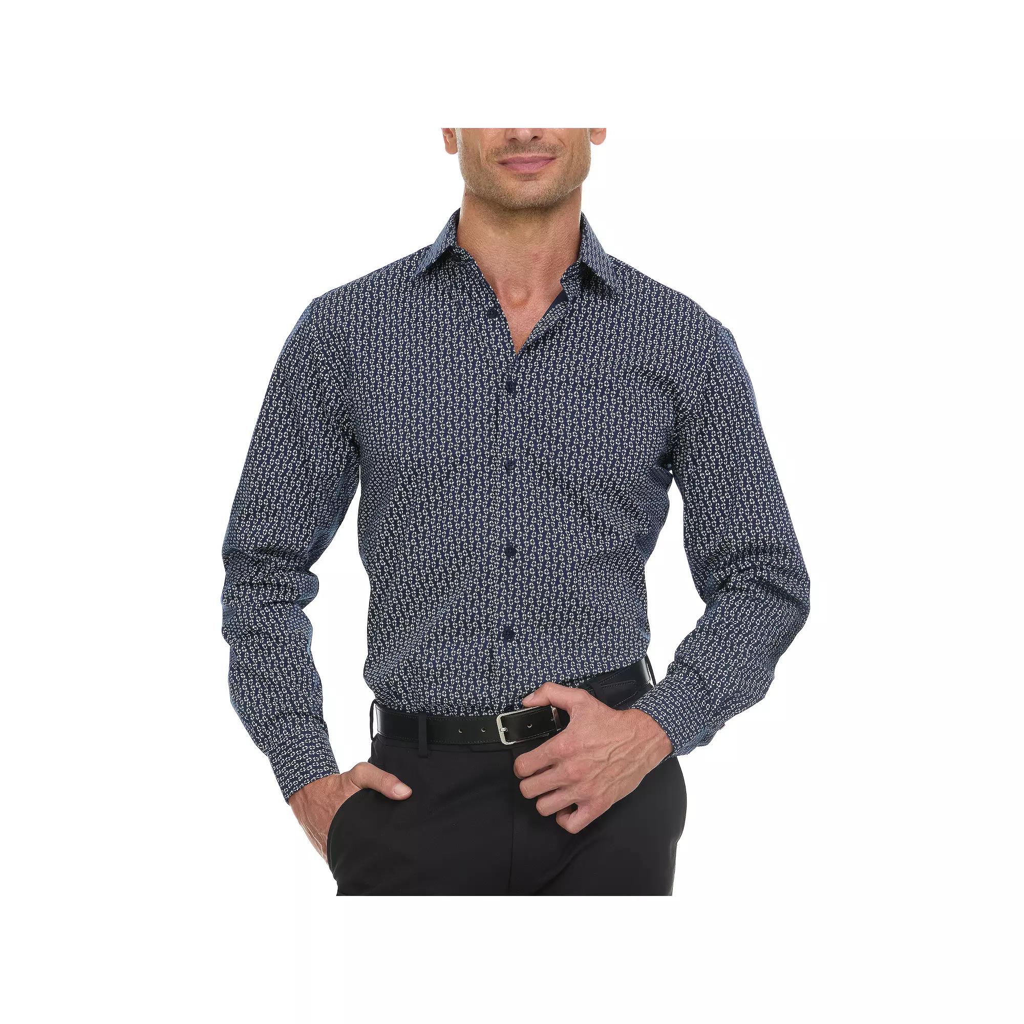 Men's Ben Sherman Slim-Fit Dress Shirt, Size: XL-34/35, Navy White Print Product Image