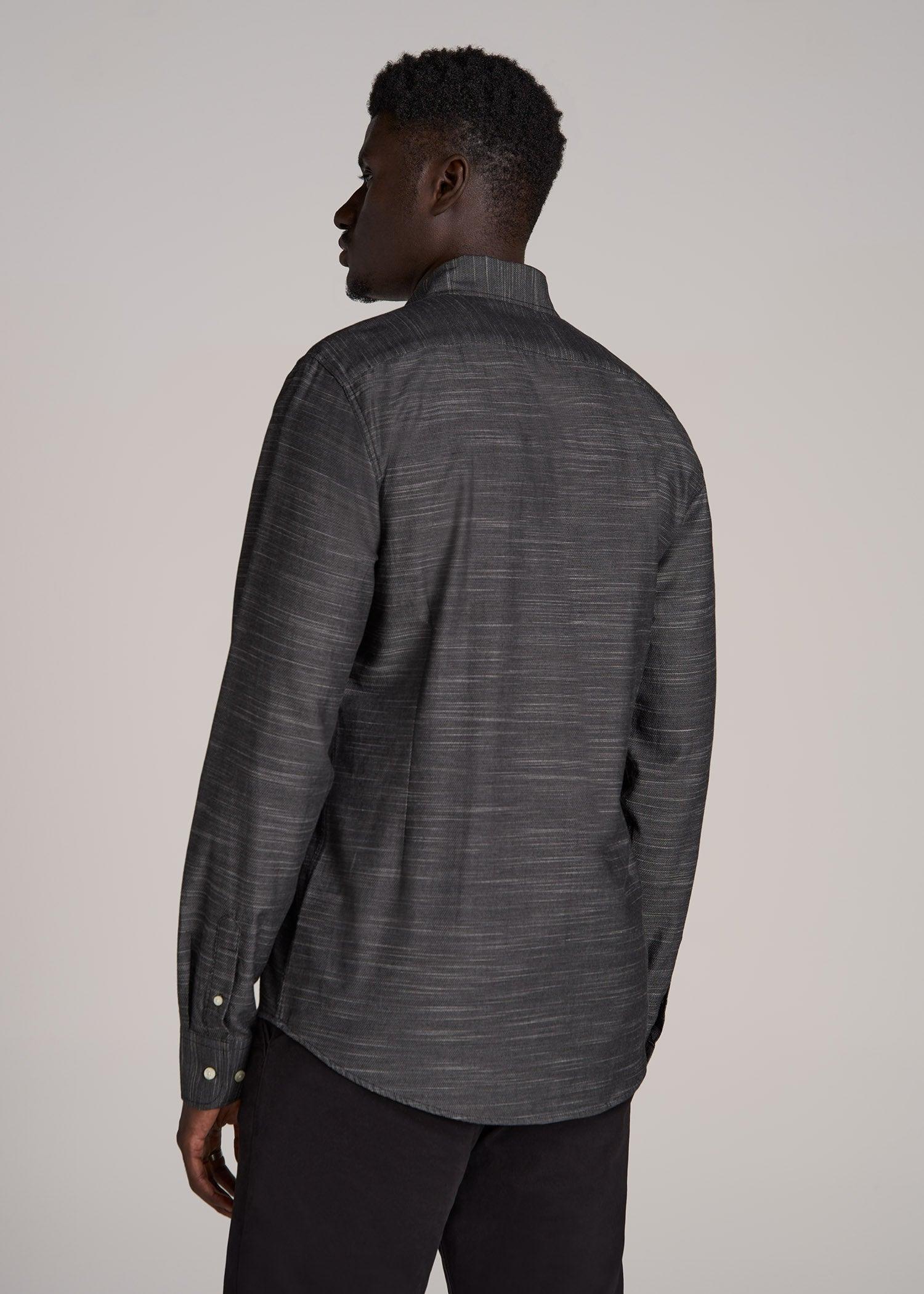 Textured Weave Cotton Button-Up Shirt for Tall Men in Black Male Product Image