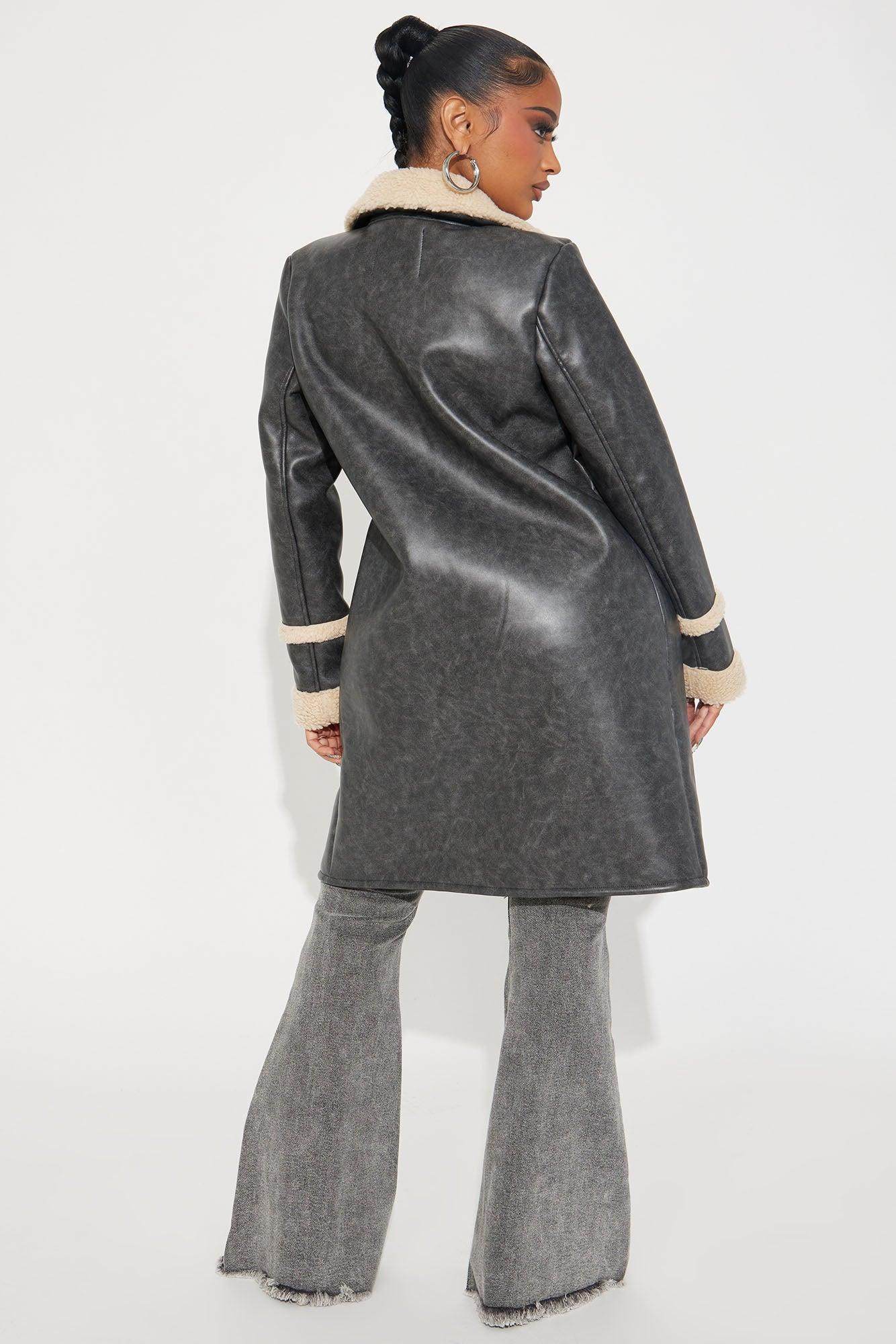 No Pressure Washed Faux Leather Trench - Charcoal Female Product Image