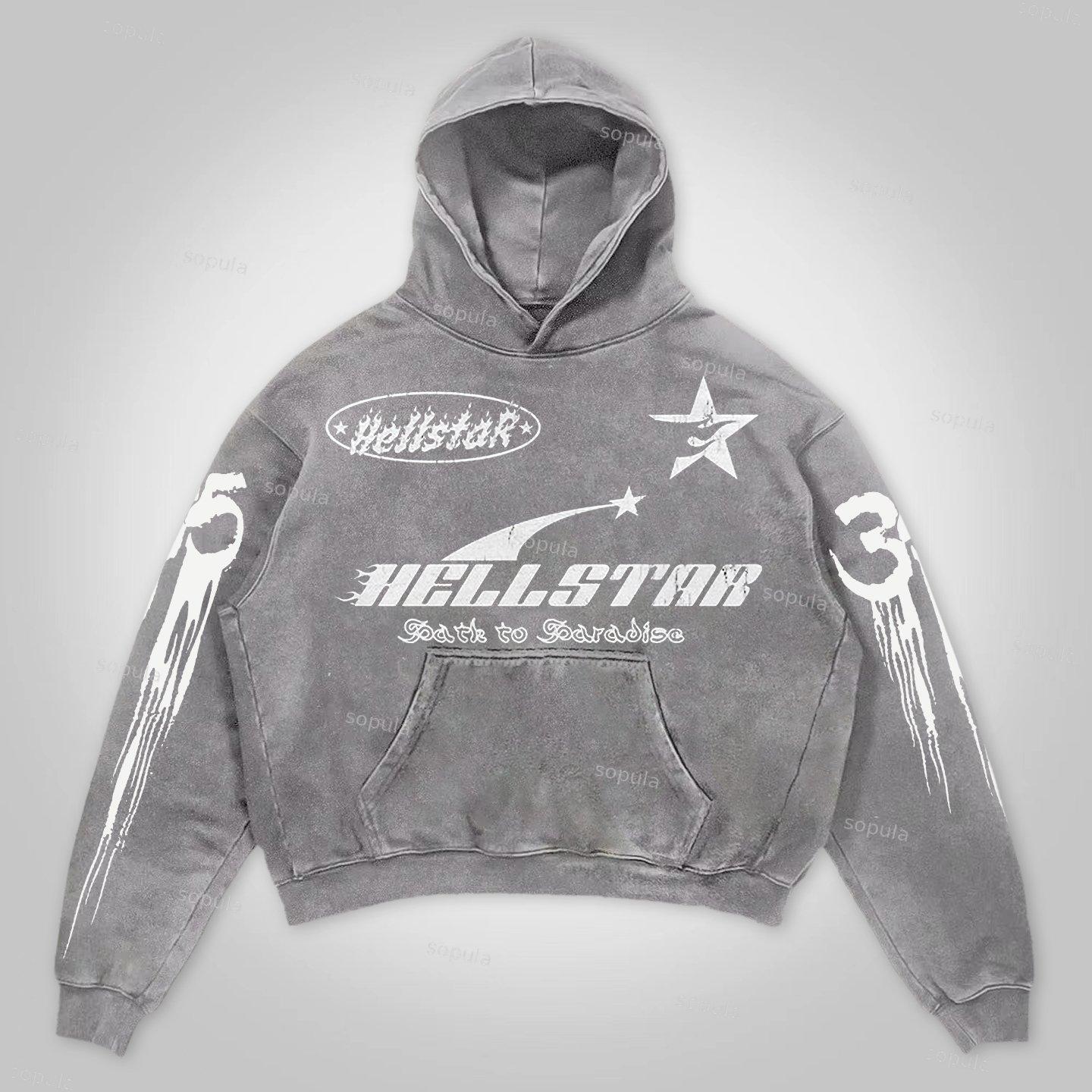 Vintage Hell Star Graphic Acid Washed Oversized Hoodie Product Image