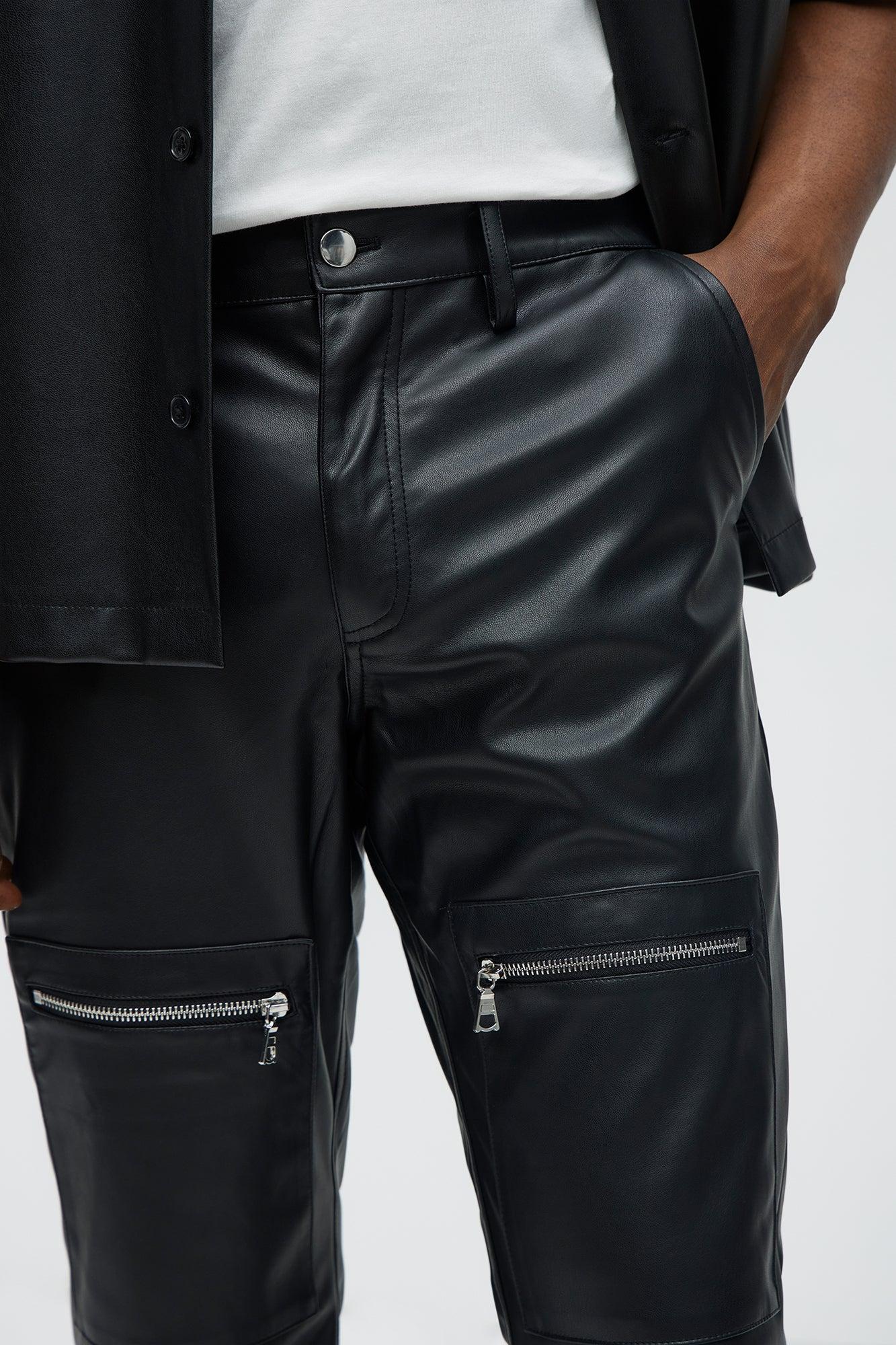 Cut Some Loose Straight Faux Leather Pants - Black Product Image