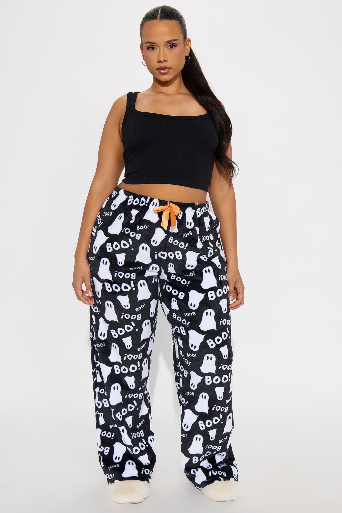 Queen Of Ghosting Halloween Plush PJ Pant - Black/White Female Product Image