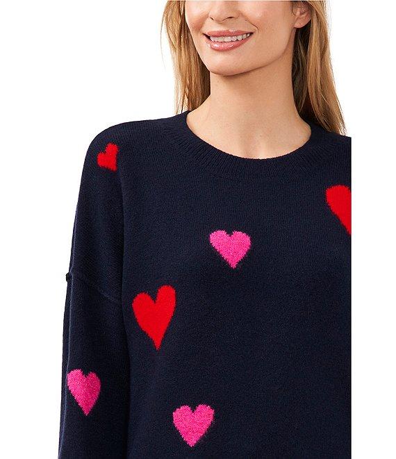 CeCe Crew Neck Long Sleeve Heart Sweater Product Image
