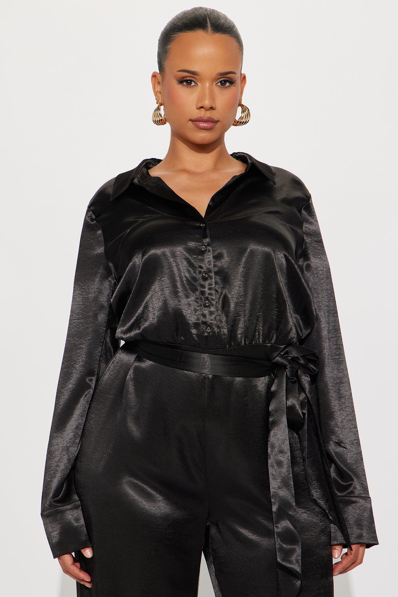 Amelie Satin Wide Leg Jumpsuit - Black Female Product Image