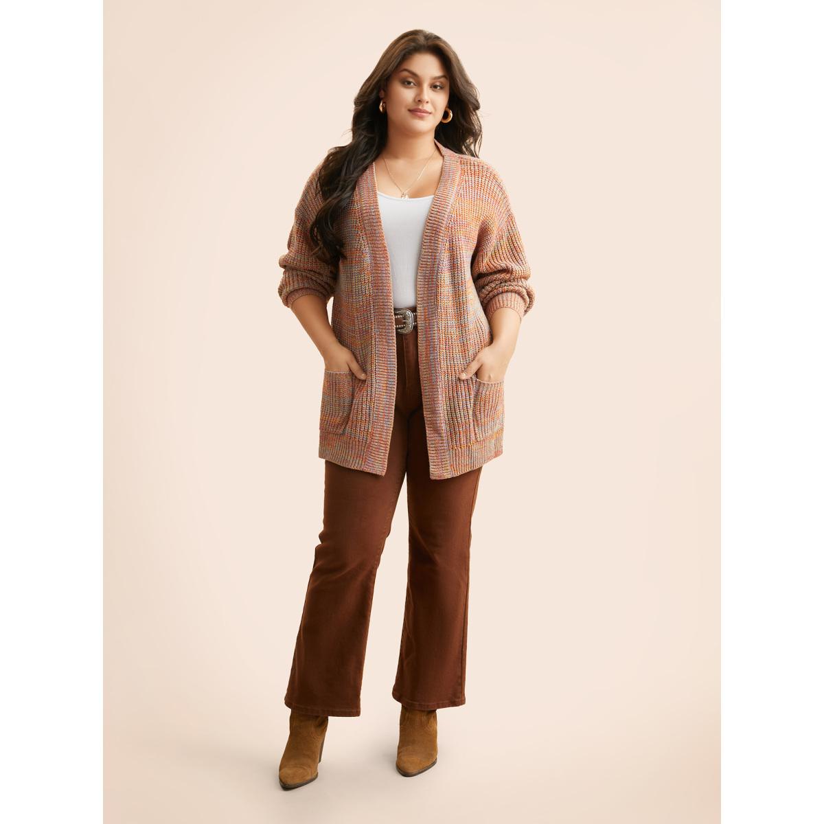 Plus Size Heather Patch Pocket Drop Shoulder Cardigan Multicolor Women Casual Loose Long Sleeve Everyday Cardigans BloomChic 10/M Product Image