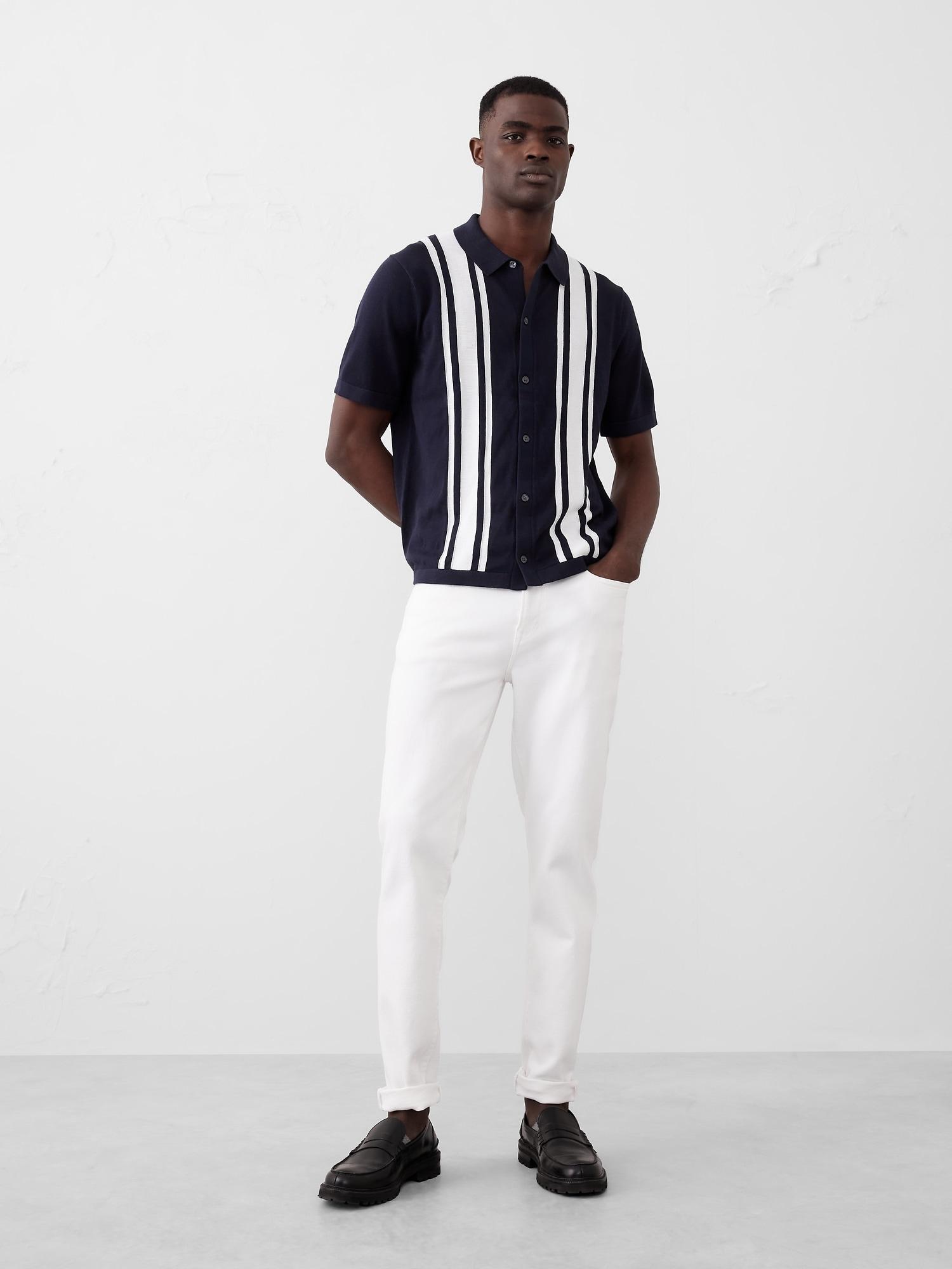 Button-Down Vertical Striped Polo Product Image