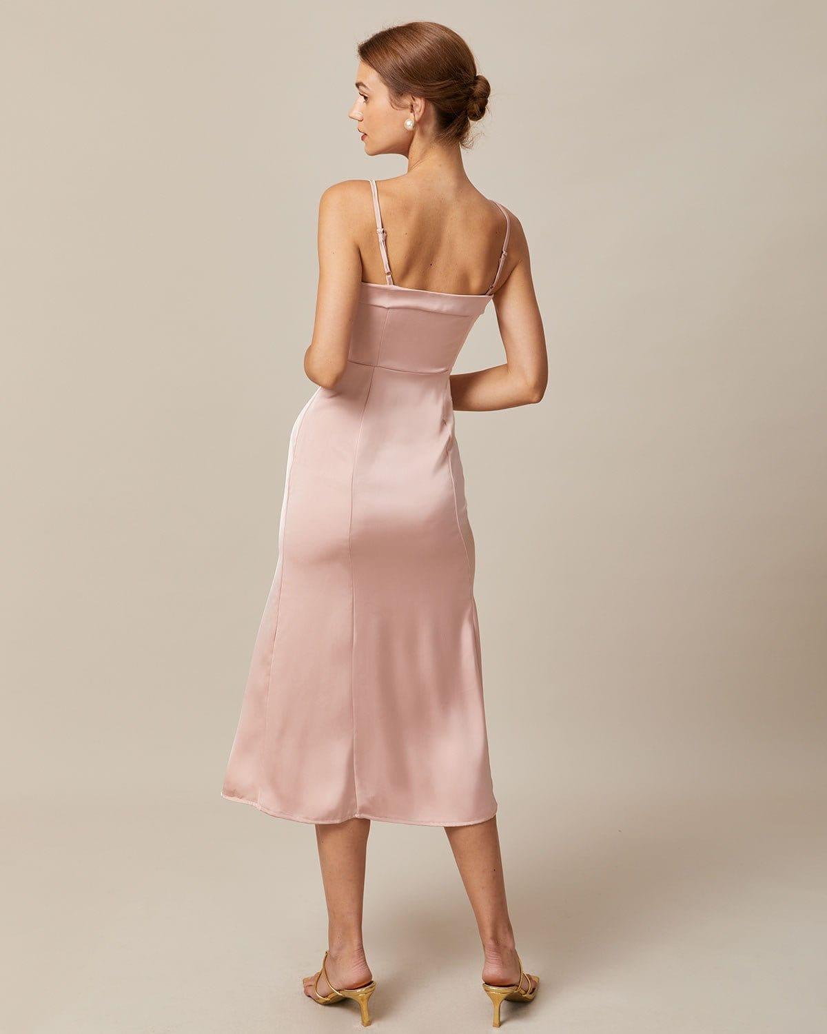 The Pink Bodycon Satin Cami Midi Dress Product Image