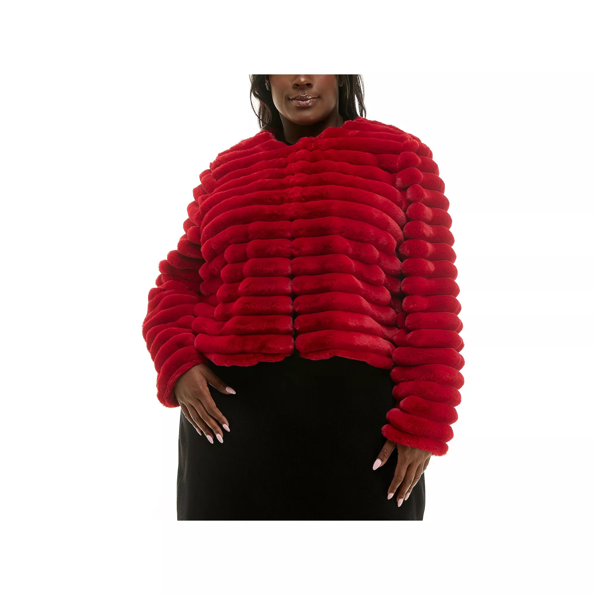 Plus Size Nina Leonard Long Sleeve Faux Fur Bolero, Women's, Size: 3XL, Red Product Image